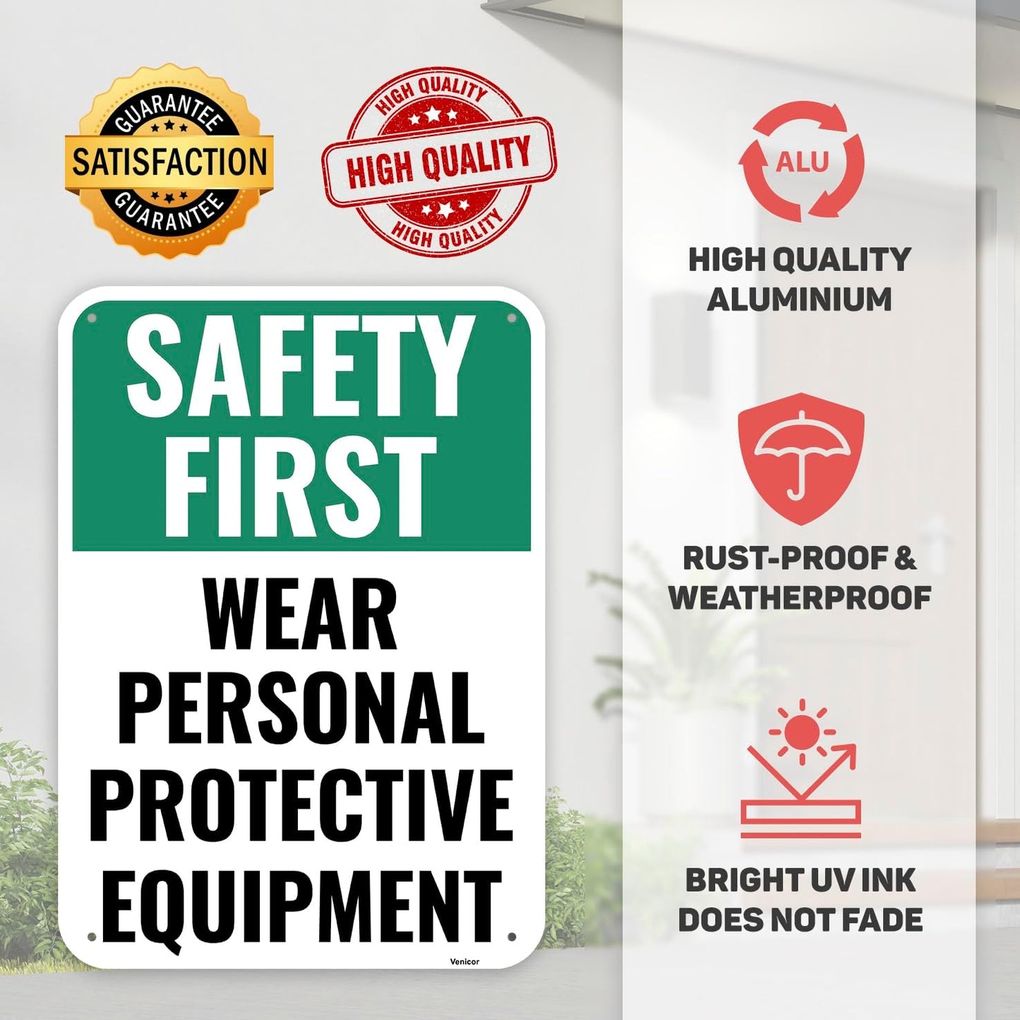 1PC Safety Sign, 14 x 10 Inches - Aluminum - Safety Decorations Posters For Workplace - Wear Personal Protective Equipment