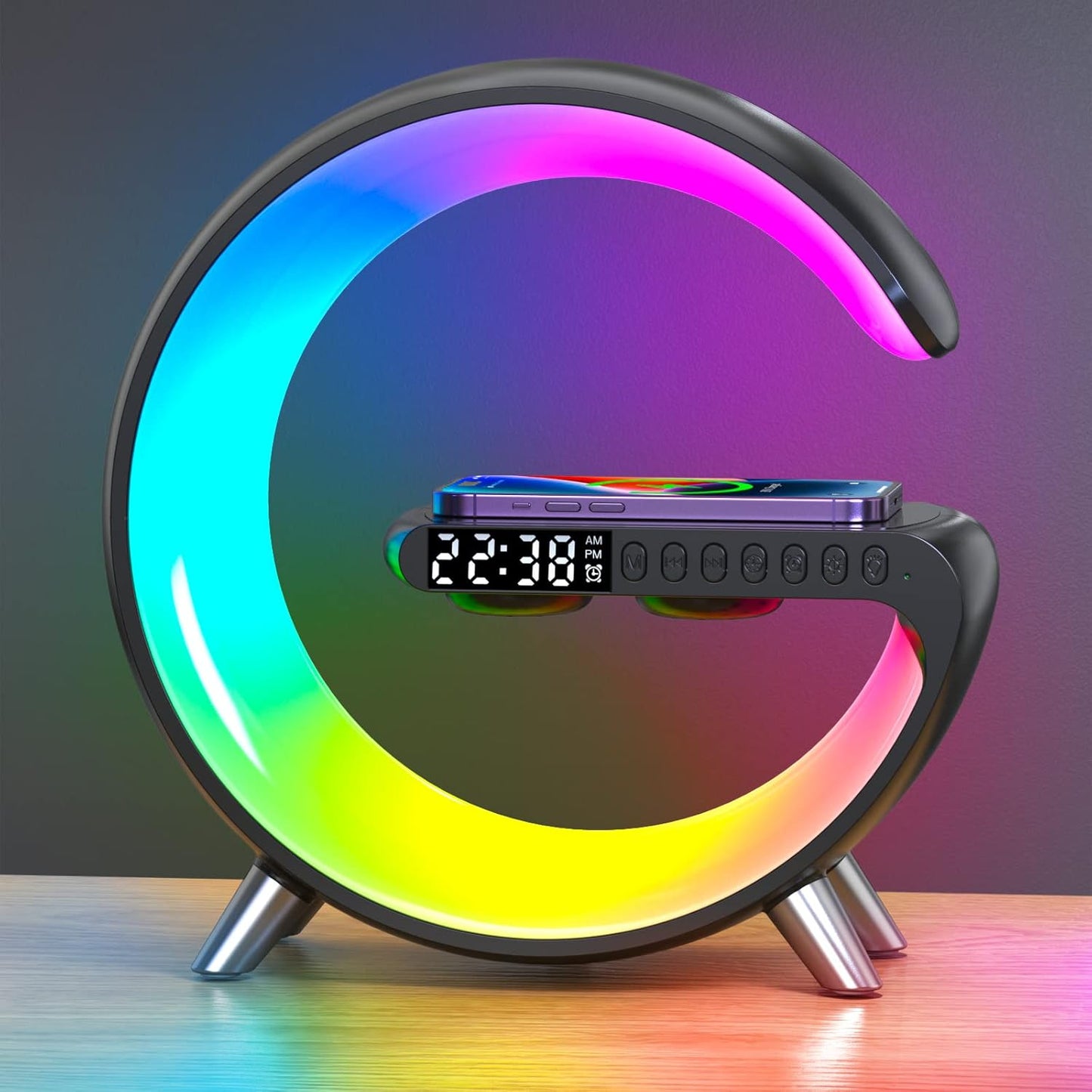 2026 New Smart Table Lamp with 4-in-1 Wireless Charger, Bluetooth Speaker, Alarm Clock, Night Light, App Control, for Bedroom, Office, Home Decor