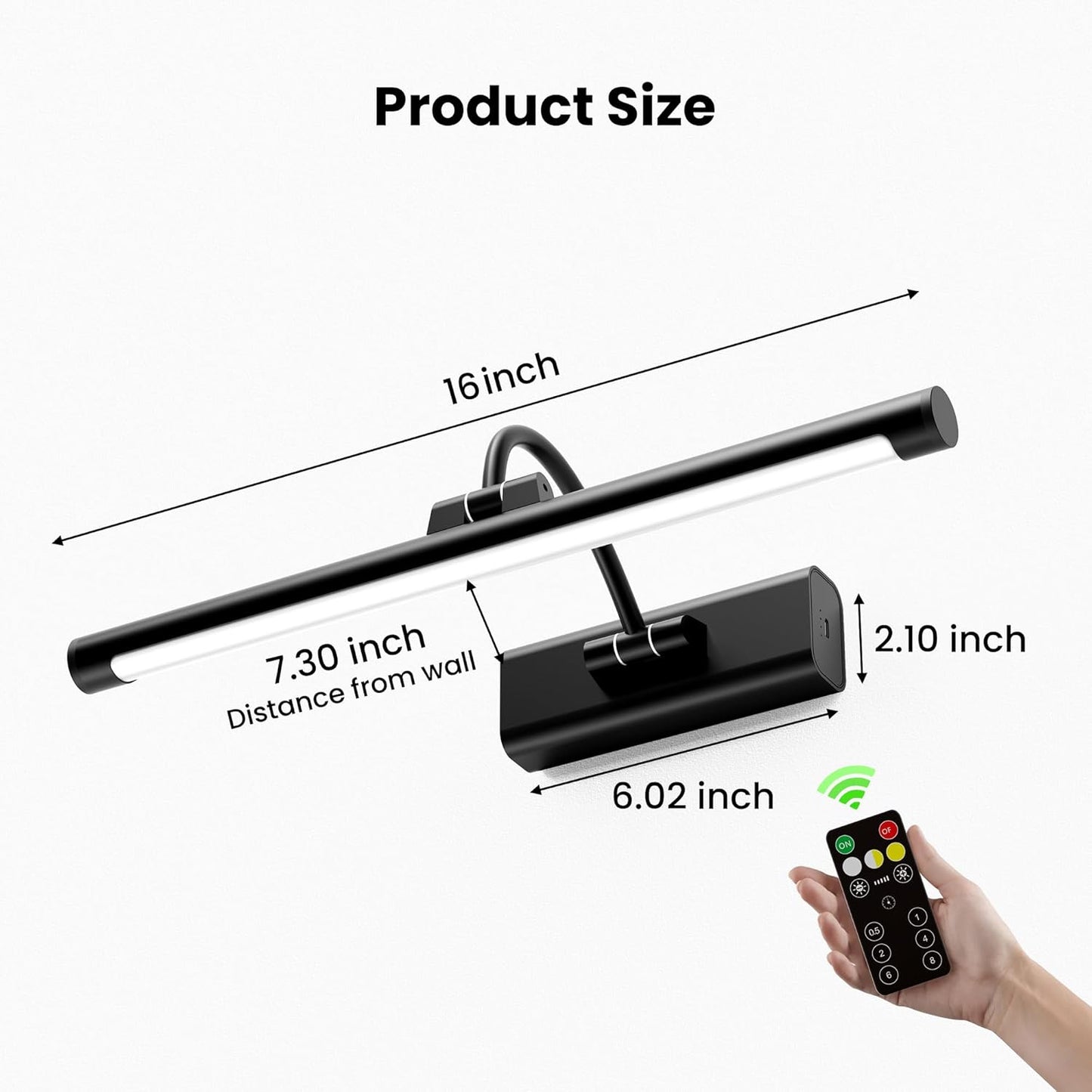 16" Picture Light with 6000mAh Battery - Black Operated Wireless Wall Sconce with Remote & Timer for Paintings, Photos & Frames