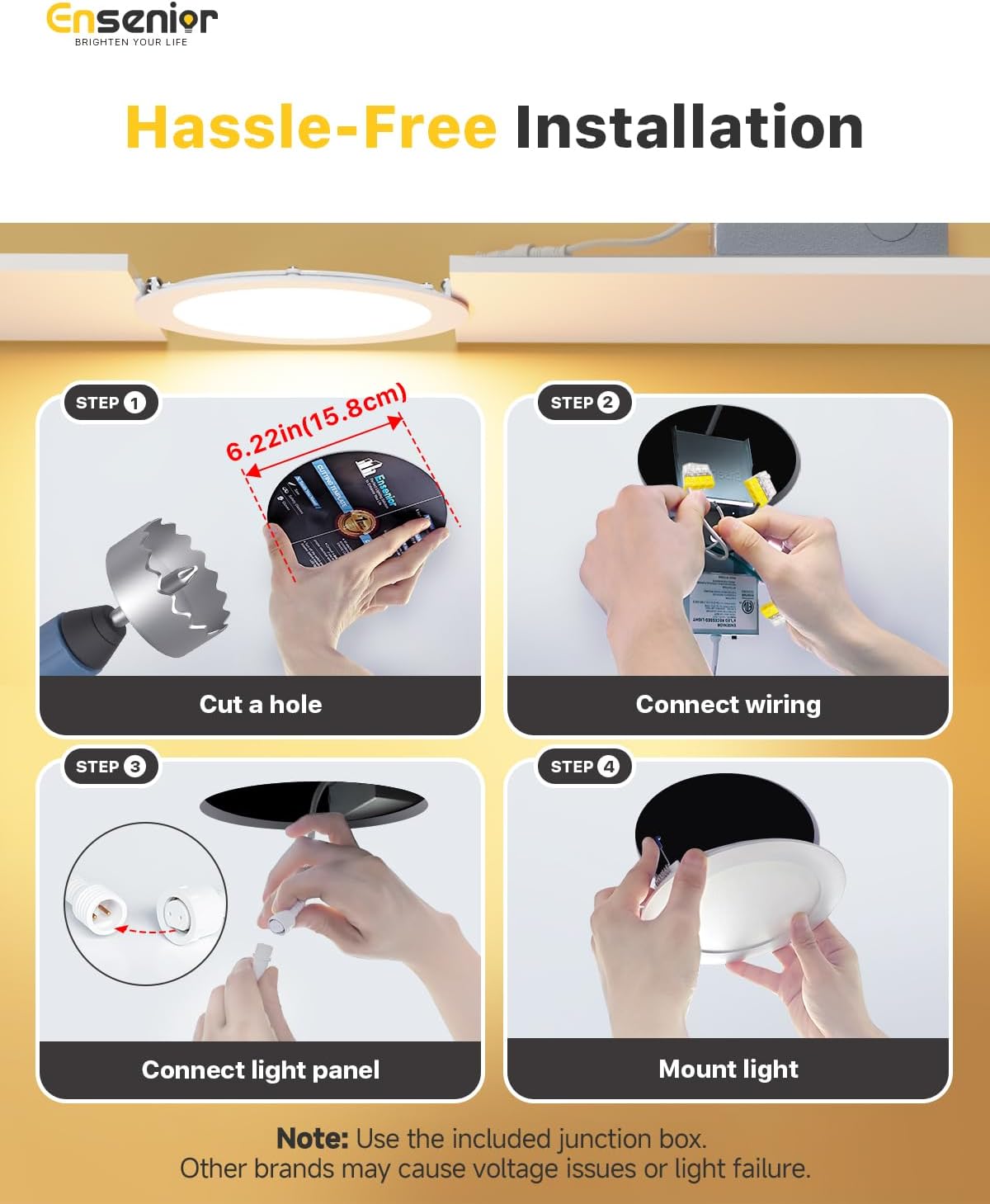 Ensenior 12 Pack 6 Inch LED Recessed Ceiling Light, Dimmable, 4000K Cool White, 1050LM 12W 120V, High Brightness Canless Wafer Downlight - ETL&FCC&IC