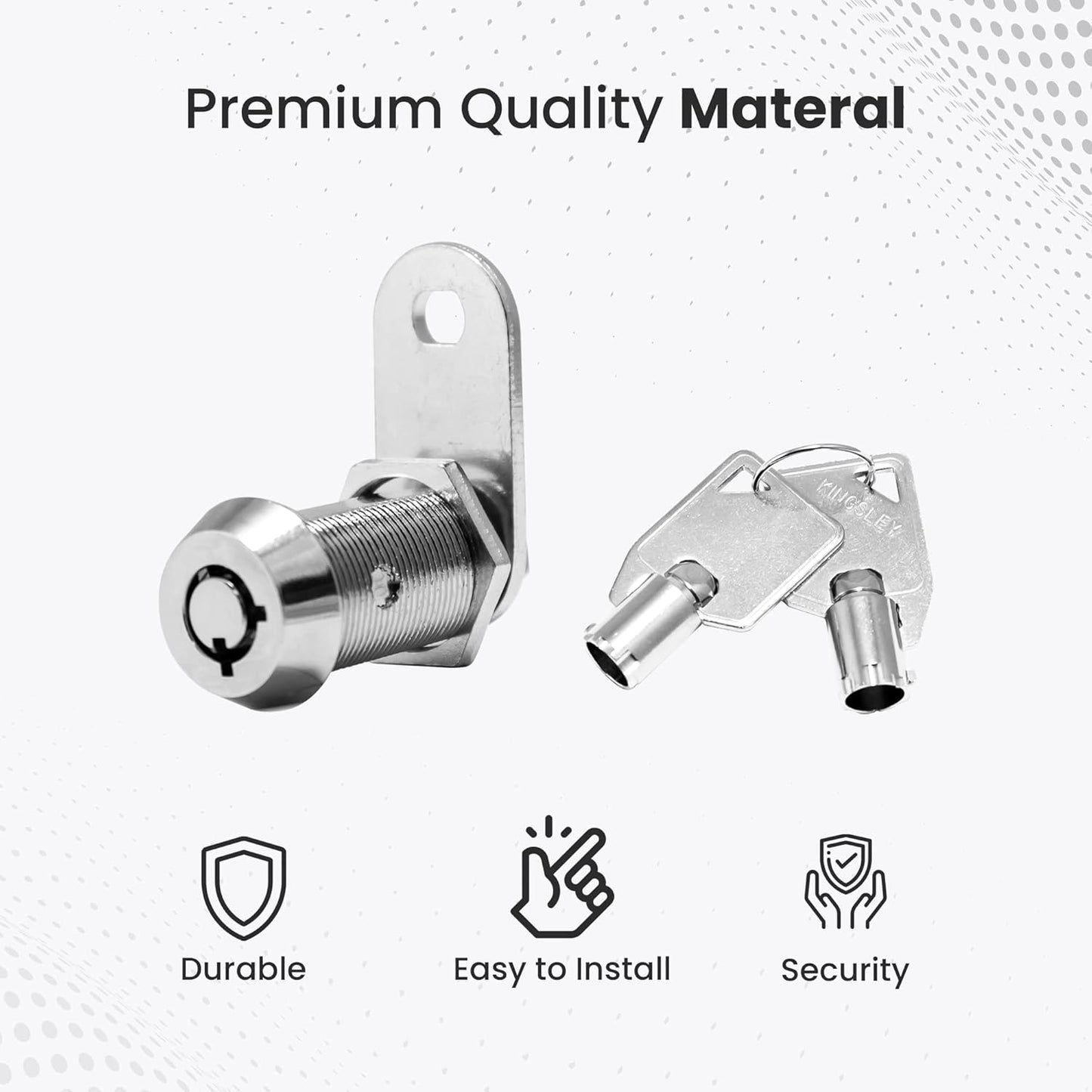 Kingsley Tubular Cam Lock (2 Pack) with 1-1/2" Cylinder, Chrome Finish, Keyed Alike, RV & Camper Cabinet Lock