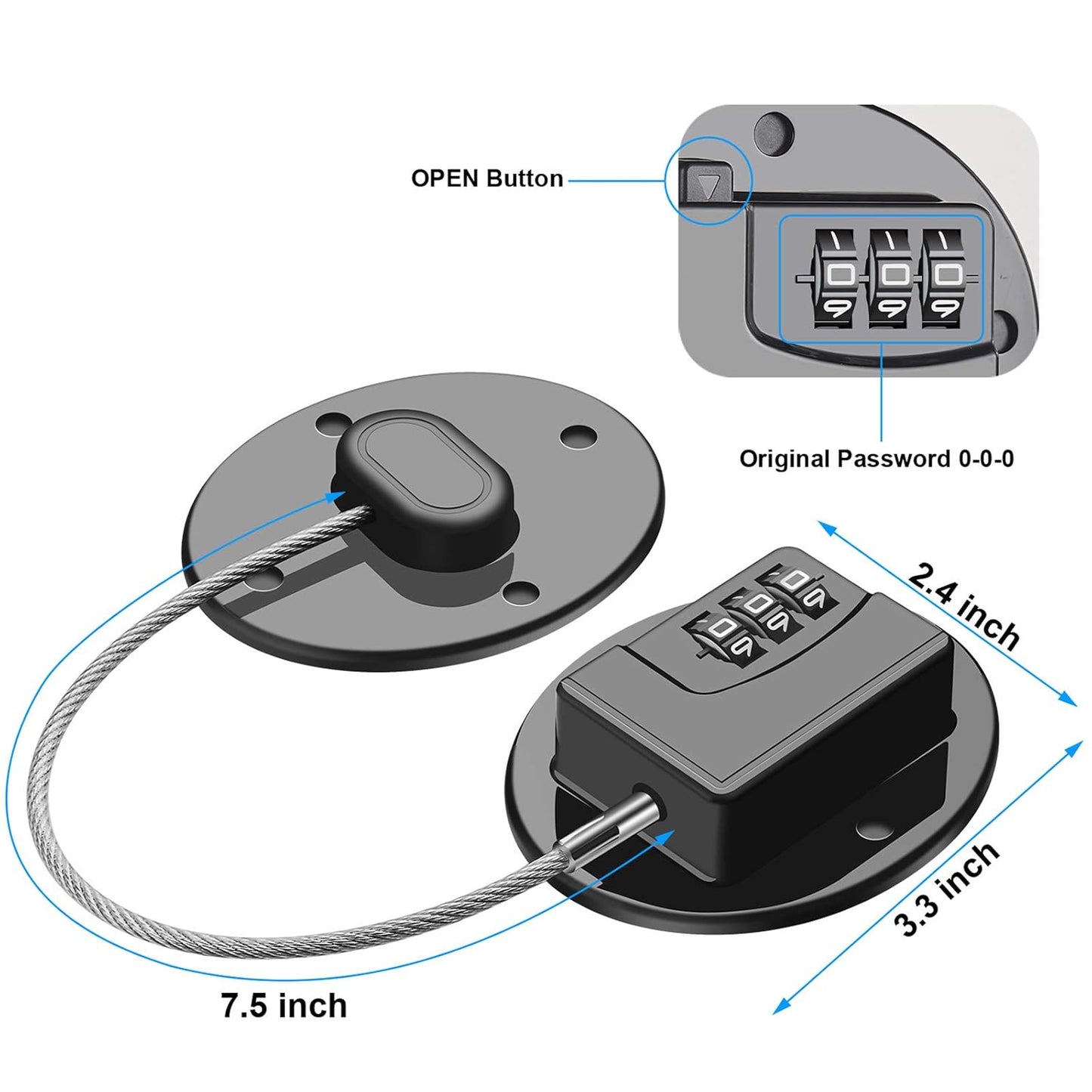 Refrigerator Lock - Heavy Duty Combination Fridge Lock, Child Proof Cabinet Locks,No Keys Needed(Black- 4 Pack)