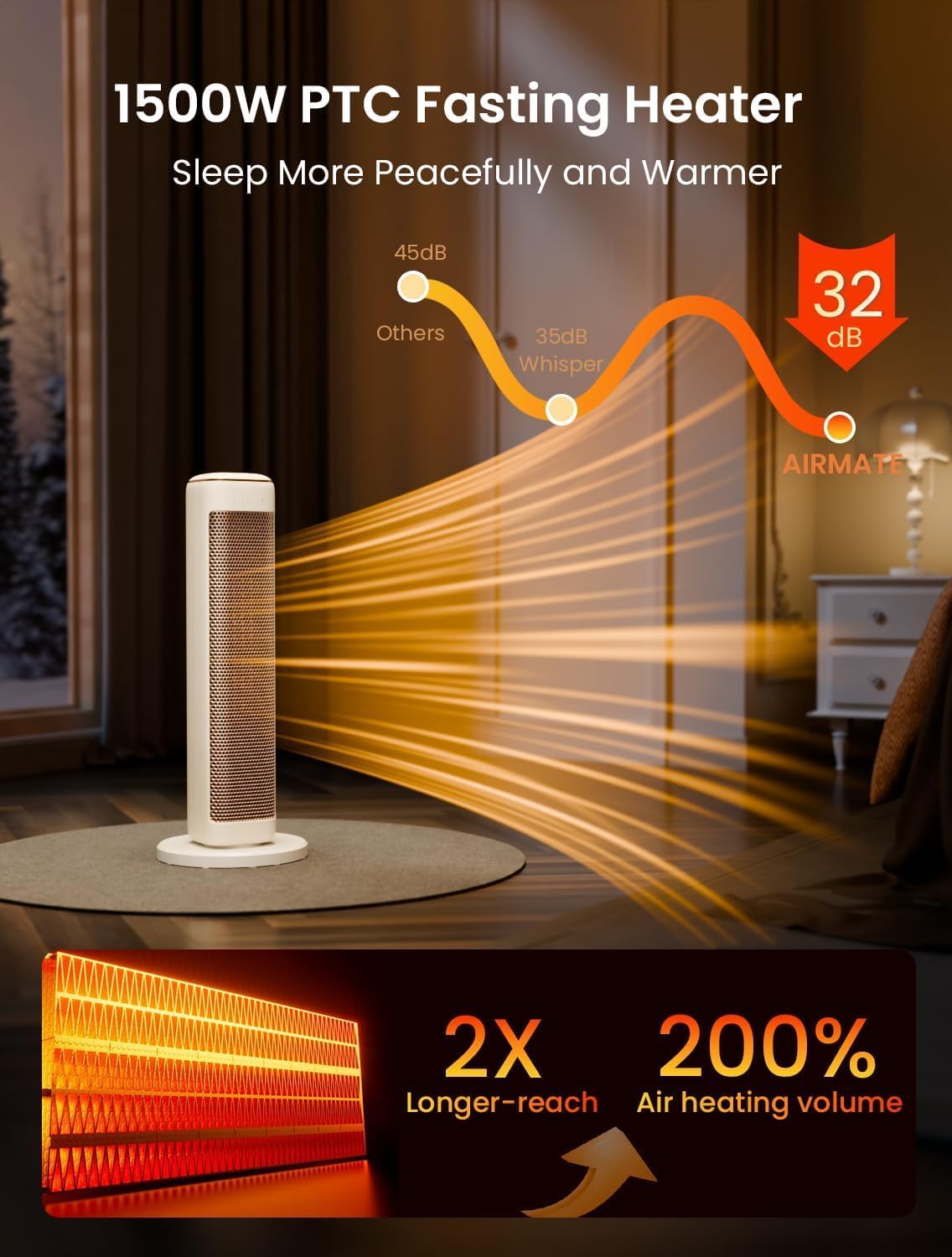 25" Space Heaters For Indoor Use Large Room, Electric Heaters For Indoor Use with Thermostat, Oscillating Room Heaters with Timer, Remote Control, Overheat Protection Tower Heater for Bedroom (Beige)