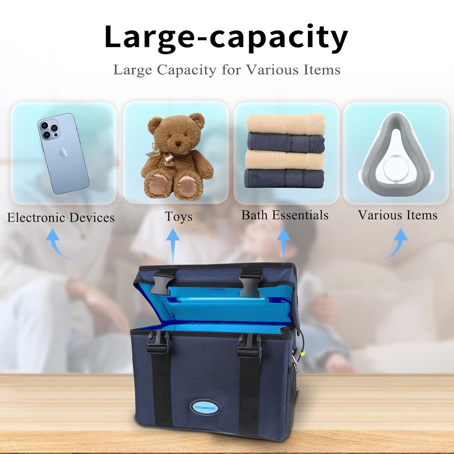 3 Gallon Large-powerful UV Light Sanitizer Ozone Box, Portable Foldable UV Cleaner Bag UVC Household Bag with 3-level Timer for Keys, Towels, Mask Cleaning Machine Blue 12L Ozone