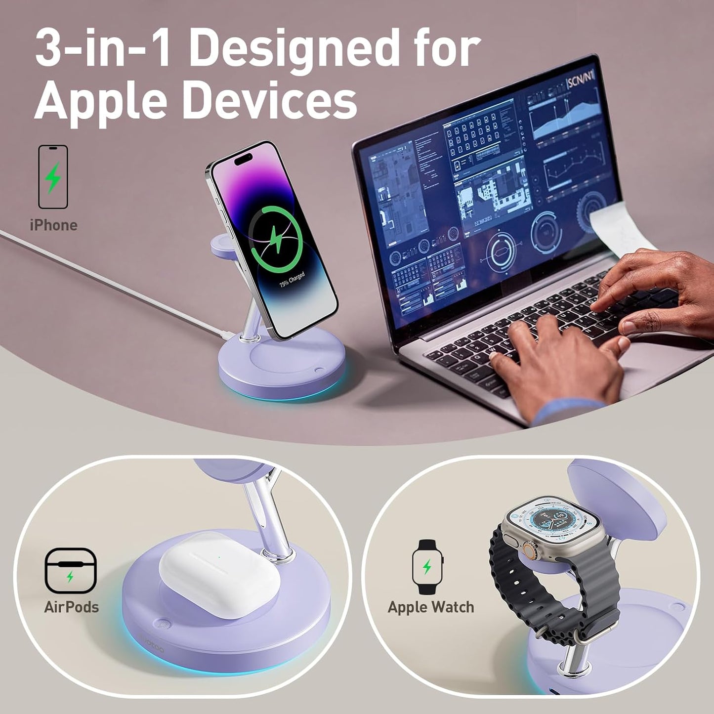 2025 3 in 1Charging Station Compatible with Mag-safe Charger Wireless Charger Stand for iPhoneAir17 16 15 14 13 12Series Wireless Charging Station for AirPods Wireless Charging Stand for iWatch Series
