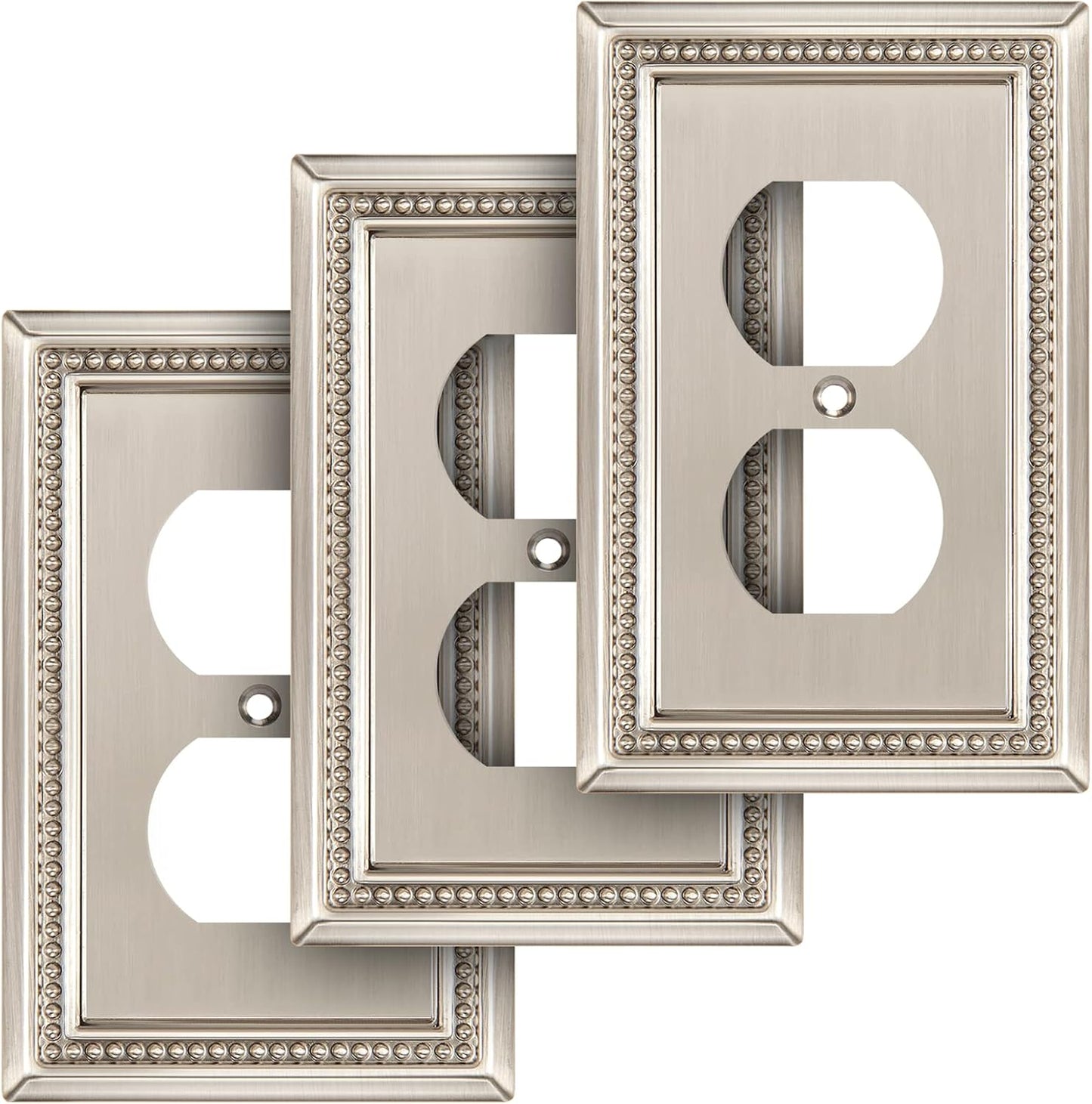 Henne Bery Sunken Pearls Heavy Duty Decorative Wall Plate Switch Plate Outlet Cover (Single Duplex, 3 Pack, Satin Nickel)