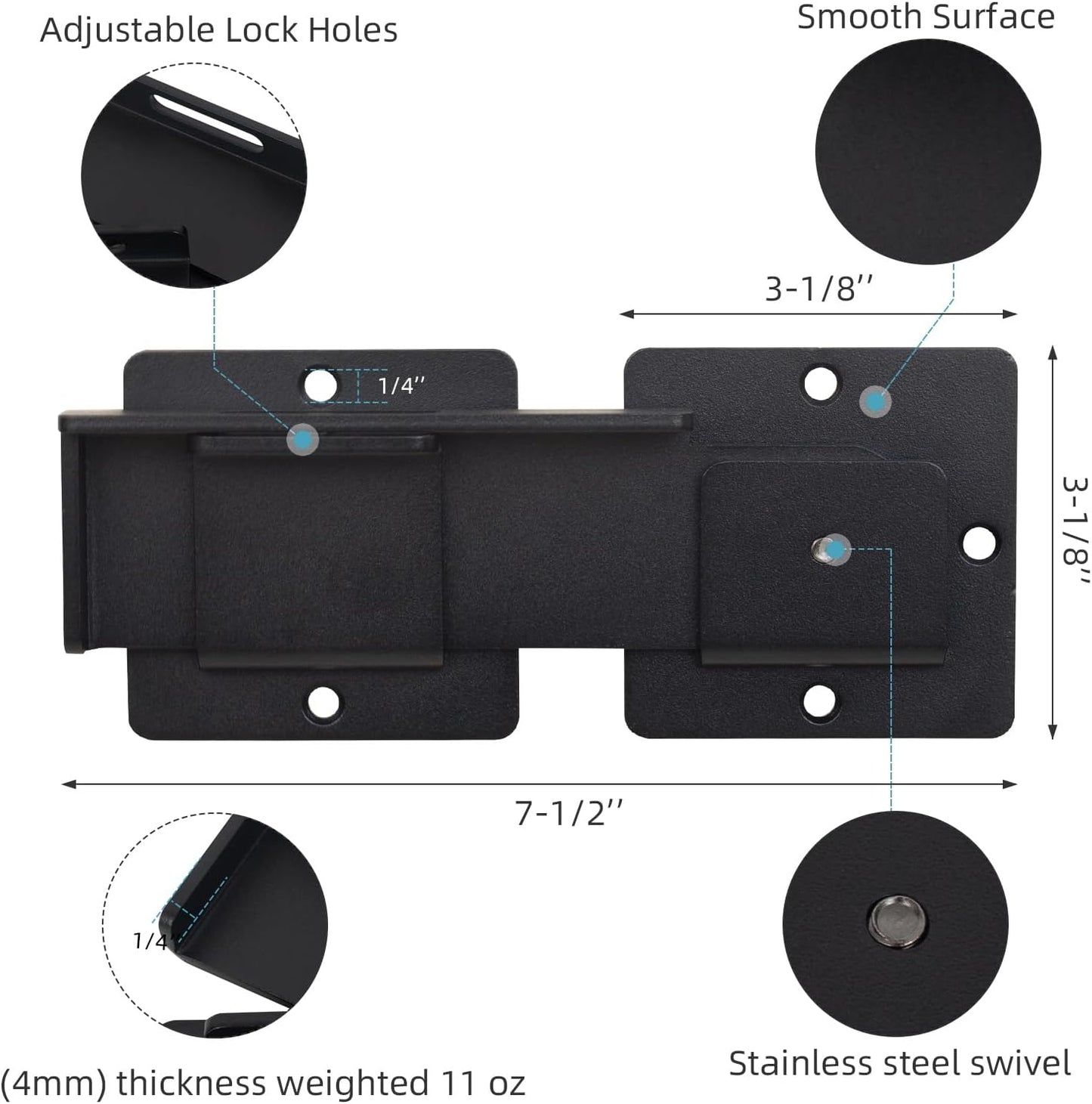 1Pack Flip Gate Latch Lock with Padlock Hole,4mm Heavy Duty Steel Adjustable Door Lock for Swing Open Door, Outdoor Gate, Wooden Fence, Barn Door, Shed, Garage, Yard