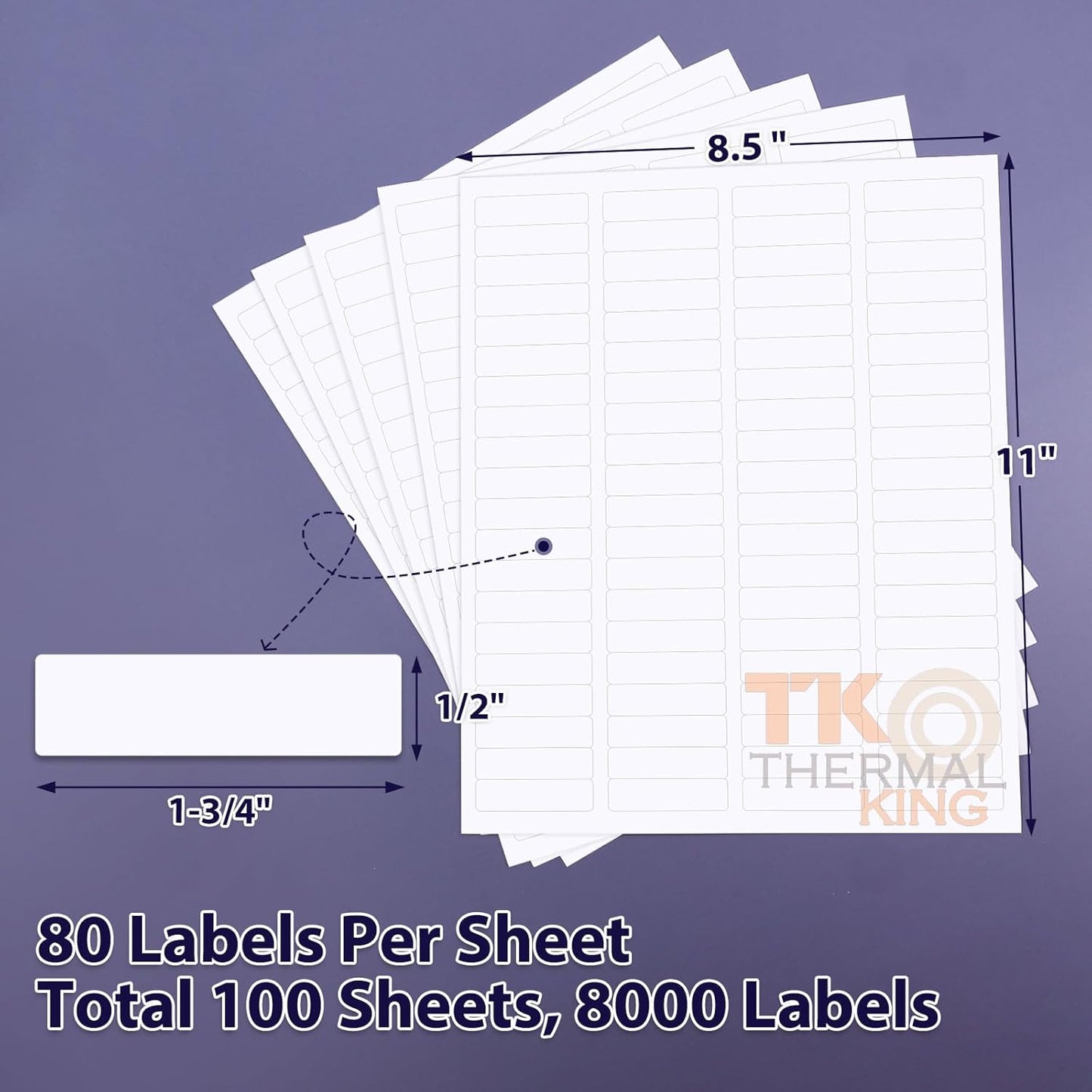1/2" x 1-3/4" 100 Sheets Easy Peel White Blank Sticker Mailing Shipping Address 8,000 Labels (80 Labels/Sheet)