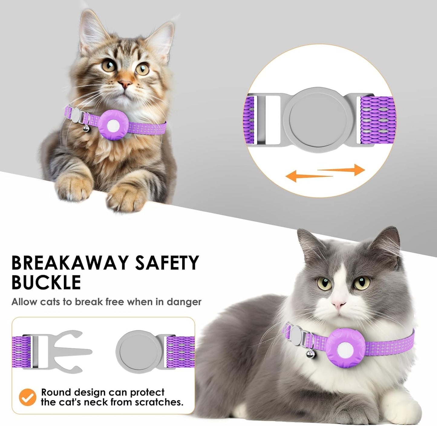 Cat GPS Tracker for Cats, Cat GPS Tracker Collar with Safety Elastic Buckle, Compatible with Apple Find My App (Only iOS), No Monthly Fee, Purple