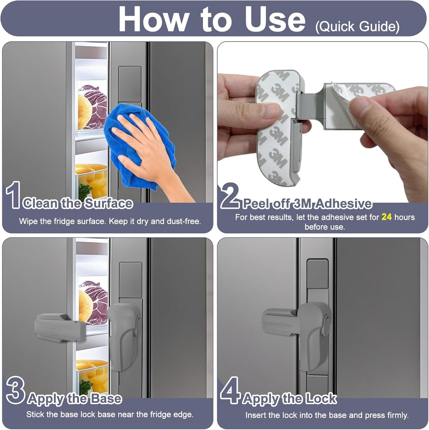 Updated Fridge Lock for Kids, Childproof Refrigerator Door Lock, Fridge Latch with 3M Adhesive, Freezer Locks Automatically Closed, No Drill No Screw, More Security for Kids/Pets (1 Pack, Grey)