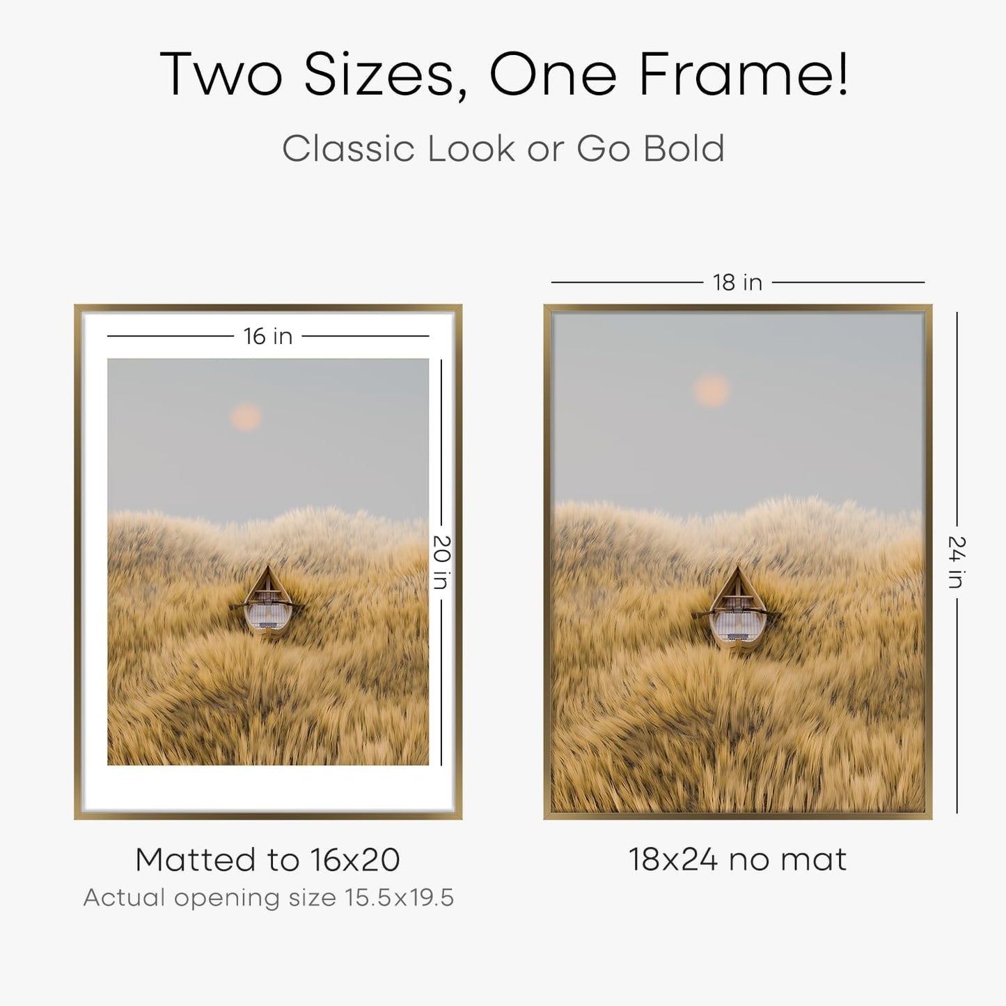 Homeforia Picture 18x24 Bronze Frame, High End Metal 18x24 Brass Poster Frames with Mat 16x20 for Photo, 18 x 24 Frame Matted to 16 x 20 Print, 24x18 Hanging Frames, Tempered Glass, Wall Kit, Set of 3