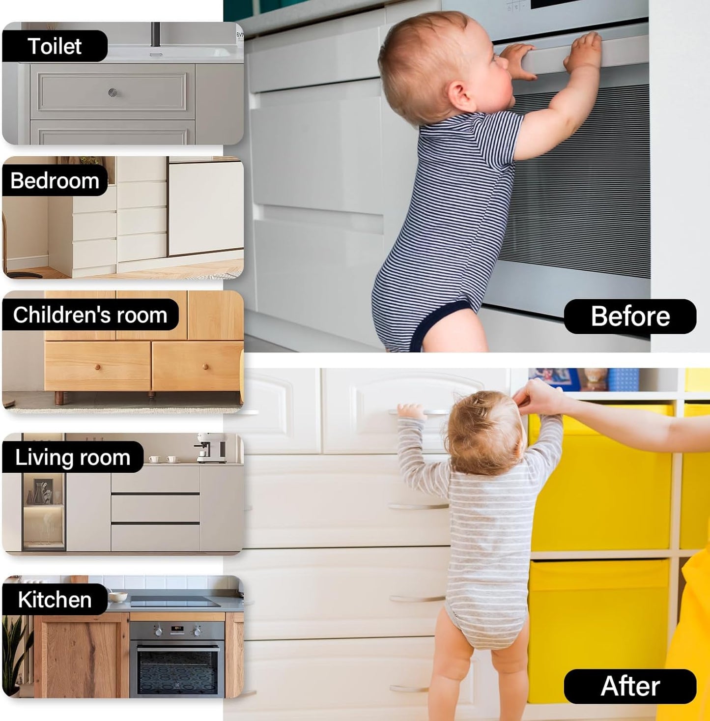 12 Pack Magnetic Cabinet Locks Baby Proofing - Child Safety Cabinet Latch Locks with Adhesive, No Drill or Tools Installation, for Cabinets Drawers Doors