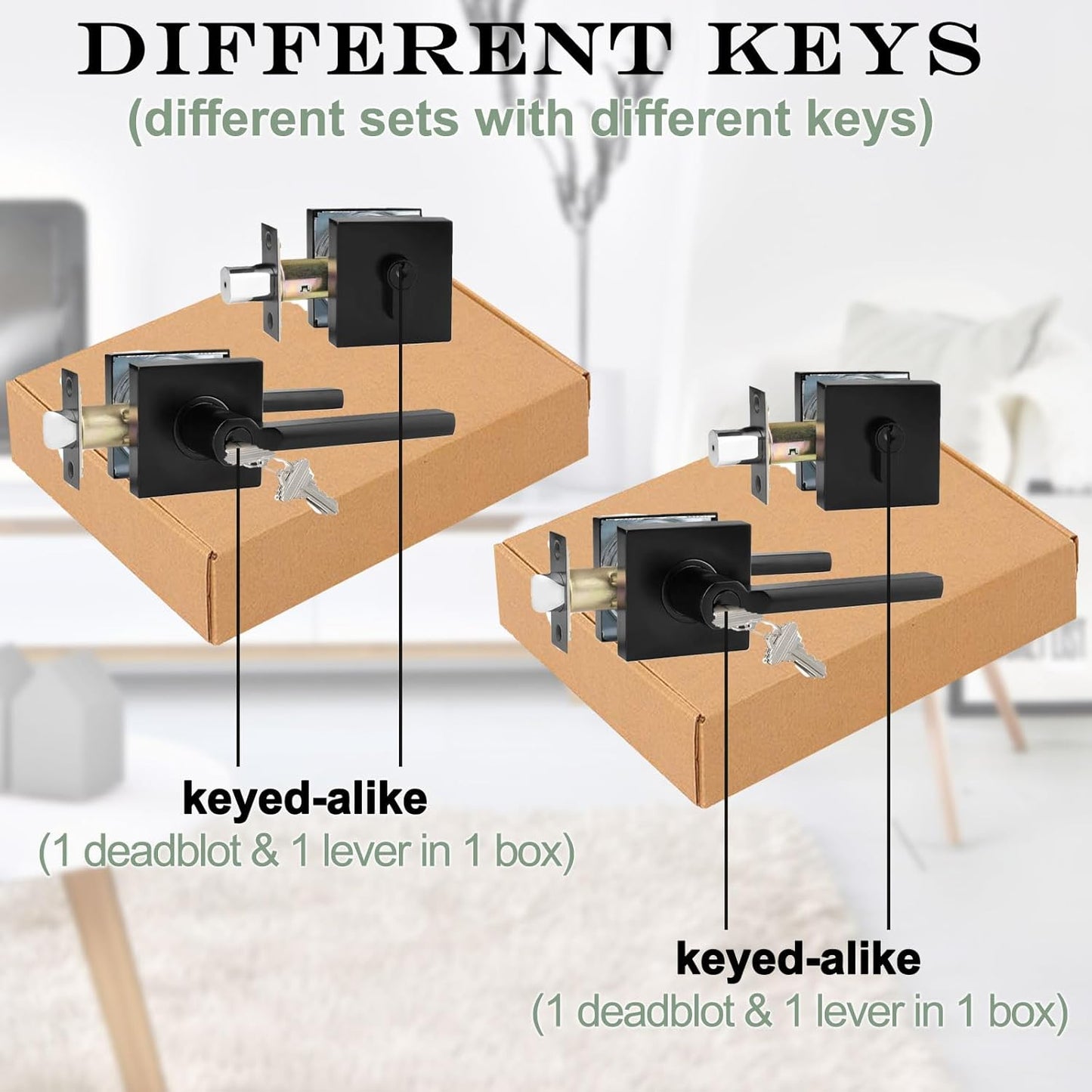 Keyed Entry Door Handle with Single Cylinder Deadbolt, Keyed Alike(Same Keys Only Per Set) Front Door/Exterior Door Lever Lockset, Matte Black, 7 Sets of Locks with 7 Sets of Different Keys