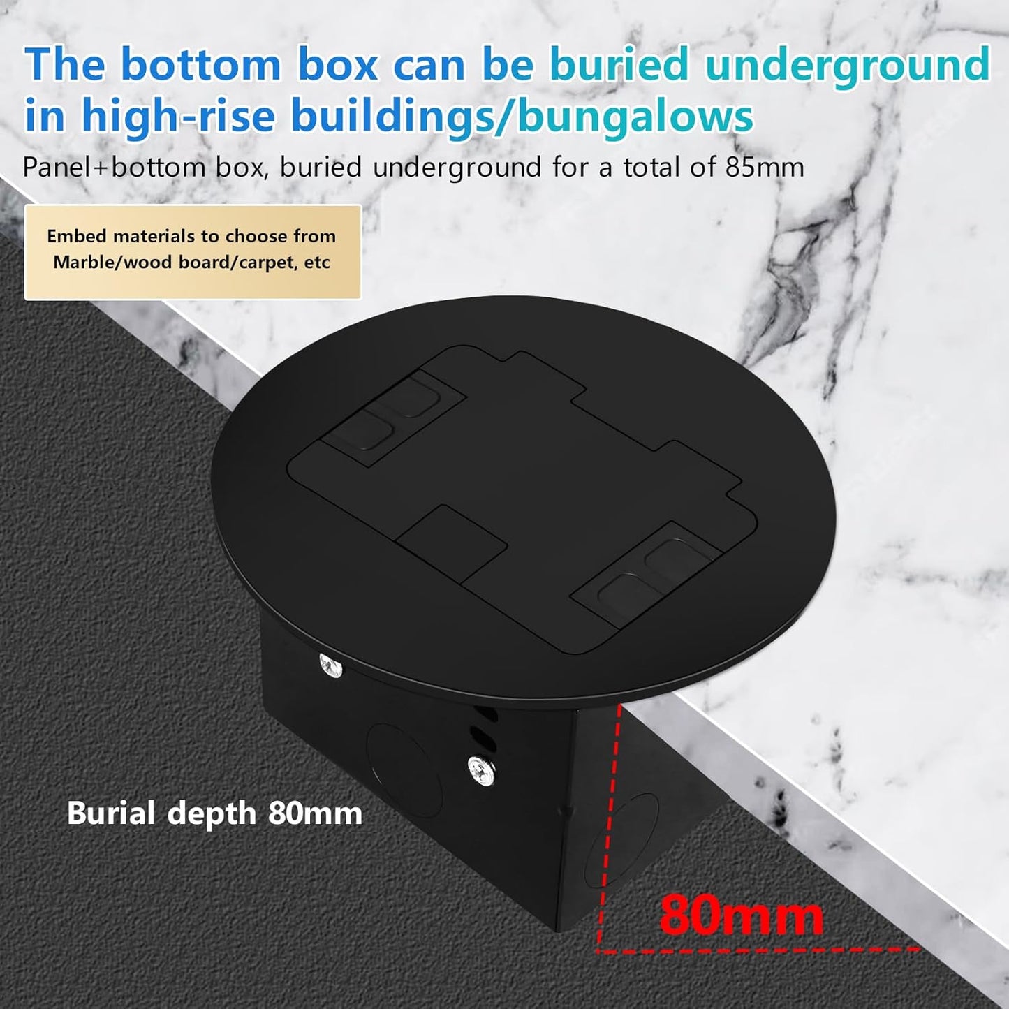 KYHSHJ Recessed Circular Floor Socket Kit with 20 Amp Stainless Steel TR Receptacle Outlet Stainless,Corrosive Resistant Hardware，Black