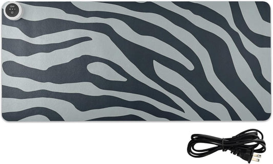 Heated Desk Pad Mouse Pad 31.5x13 Inch PU Leather Desk Mat with 3 Heat Levels Large Mouse Gaming Computer Laptop Mat Grey Zebra Print