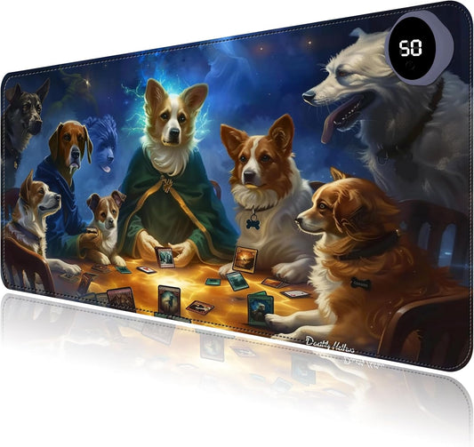 Heated Mouse Pad with 3 Levels Heated & 3 Hours Auto Shut-Off Mouse Pad for Warming Hands in Office Home, 23.6" x 14.2"Large Safe Desk Mat Hand Warmer，Dog Cards