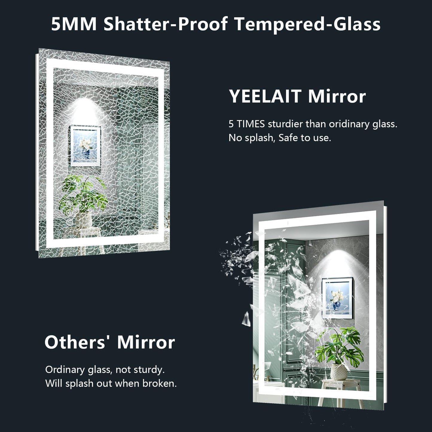 24x30 Inch LED Bathroom Mirror with Lights Front and Backlit Lighted Vanity Mirror for Bathroom Wall with 3 Colors Dimmable Anti-Fog Memory Shatter-Proof IP54 Waterproof Horizontal/Vertical