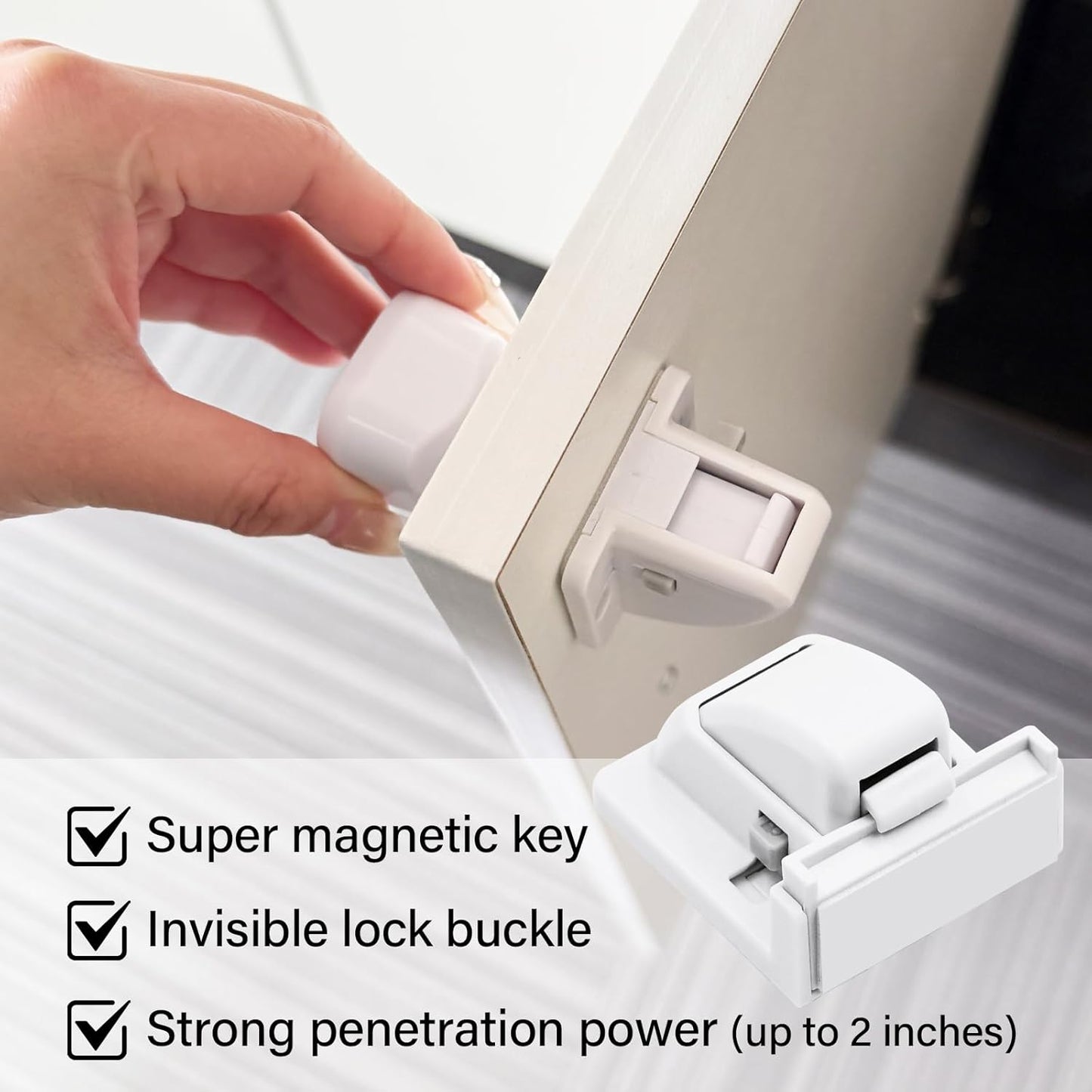 12 Pack Magnetic Cabinet Locks Baby Proofing - Child Safety Cabinet Latch Locks with Adhesive, No Drill or Tools Installation, for Cabinets Drawers Doors