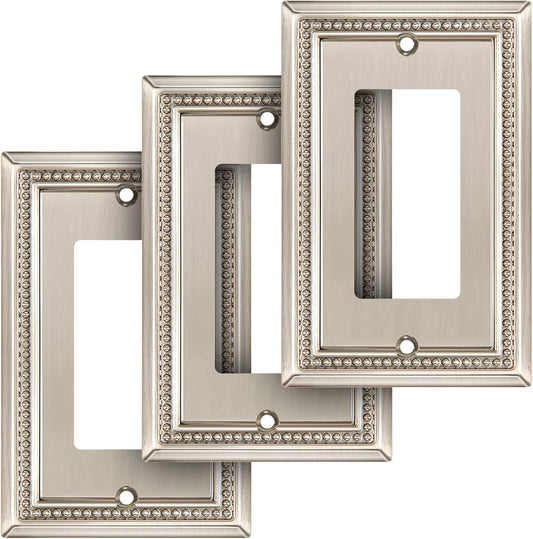 Henne Bery Sunken Pearls Heavy Duty Decorative Wall Plate Switch Plate Outlet Cover (Single Decorator, 3 Pack, Satin Nickel)