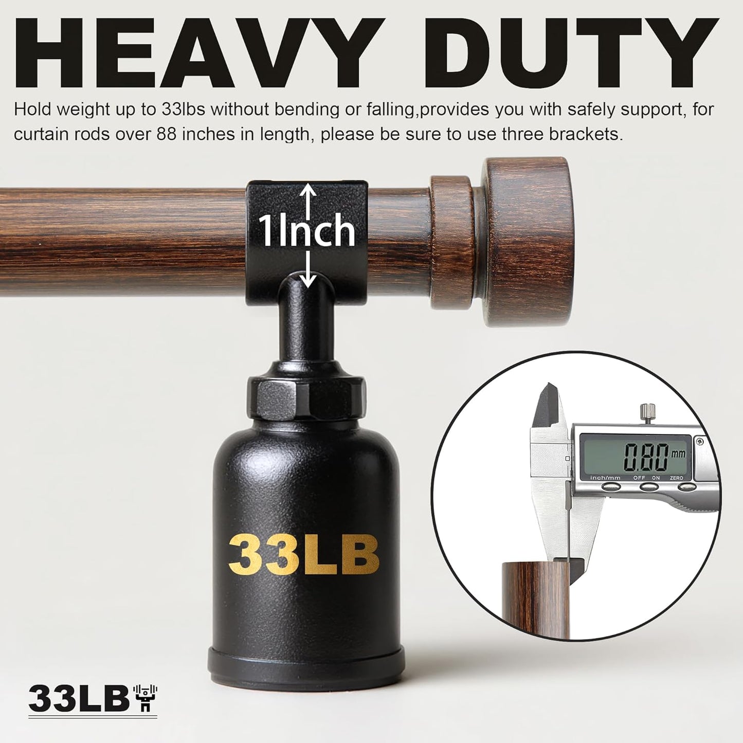 2 Pack Antique Redwood Grain Curtain Rods for Windows 28 to 48 Inches 1" Diameter Heavy Duty Window Curtain Rod Adjustable with Solid Finials for Living Room Bedroom Kitchen Farmhouse Outdoor