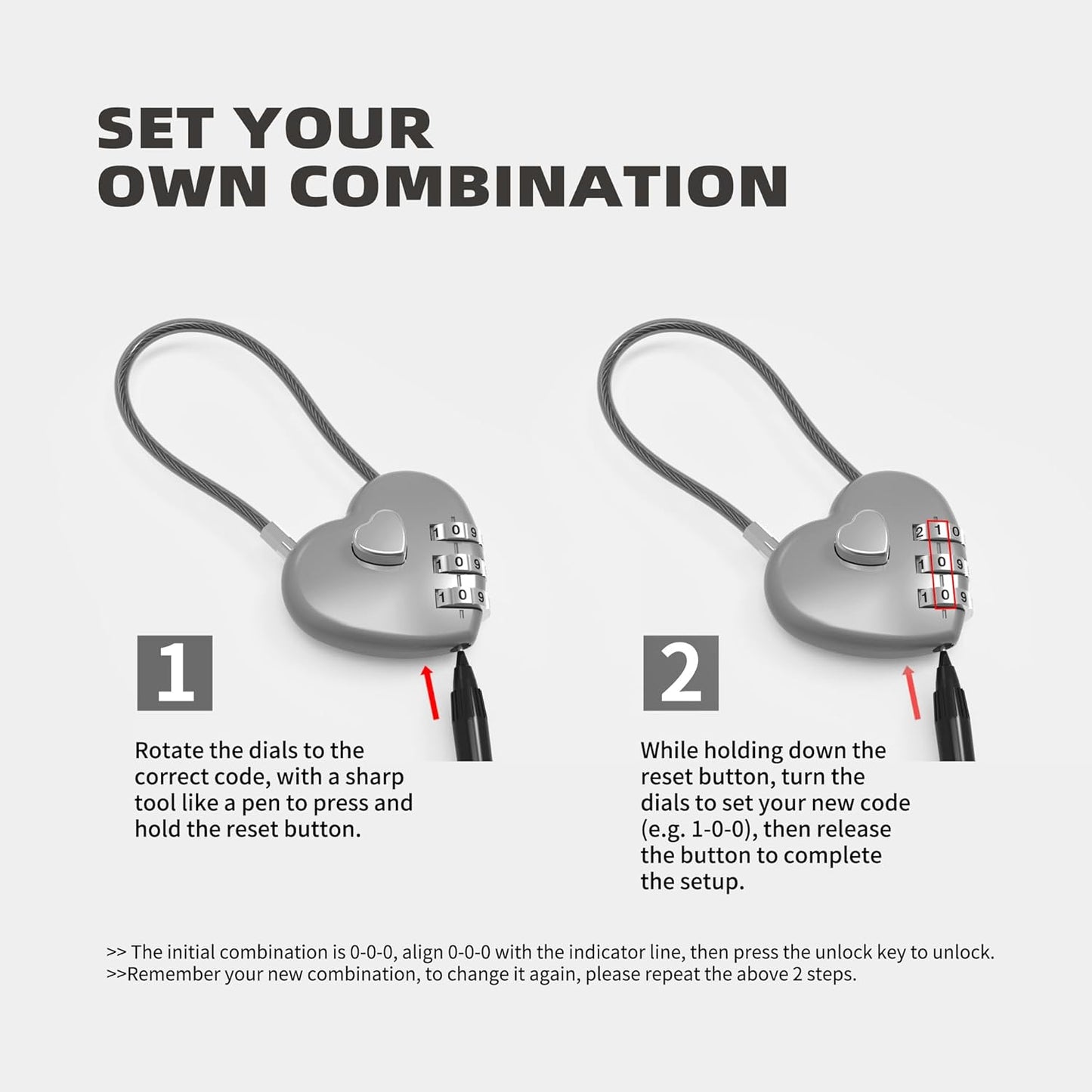 3 Digit Combination Lock, Combo Cable Lock with Code, Small Padlock Combination, for Luggage, Suitcase, Gym Locker, Backpack Bag Zipper, Cabinet, Mailbox, Fence, Travel Safe Outdoor Use
