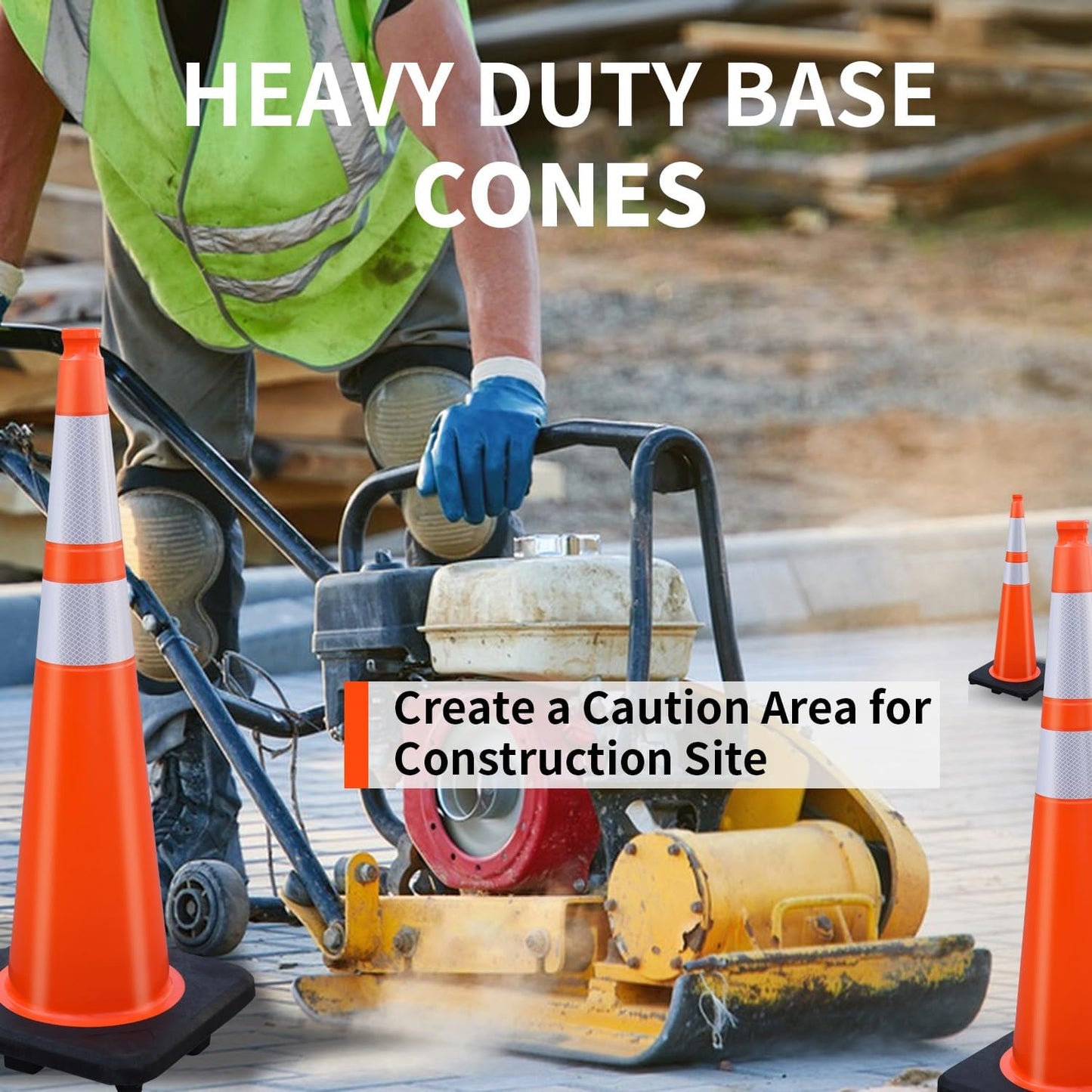 (4 Cones) BESEA 36” inch Orange PVC Traffic Cones, Black Base Construction Safety Cones Road Parking Cone Structurally Stable Wearproof (36" Height)