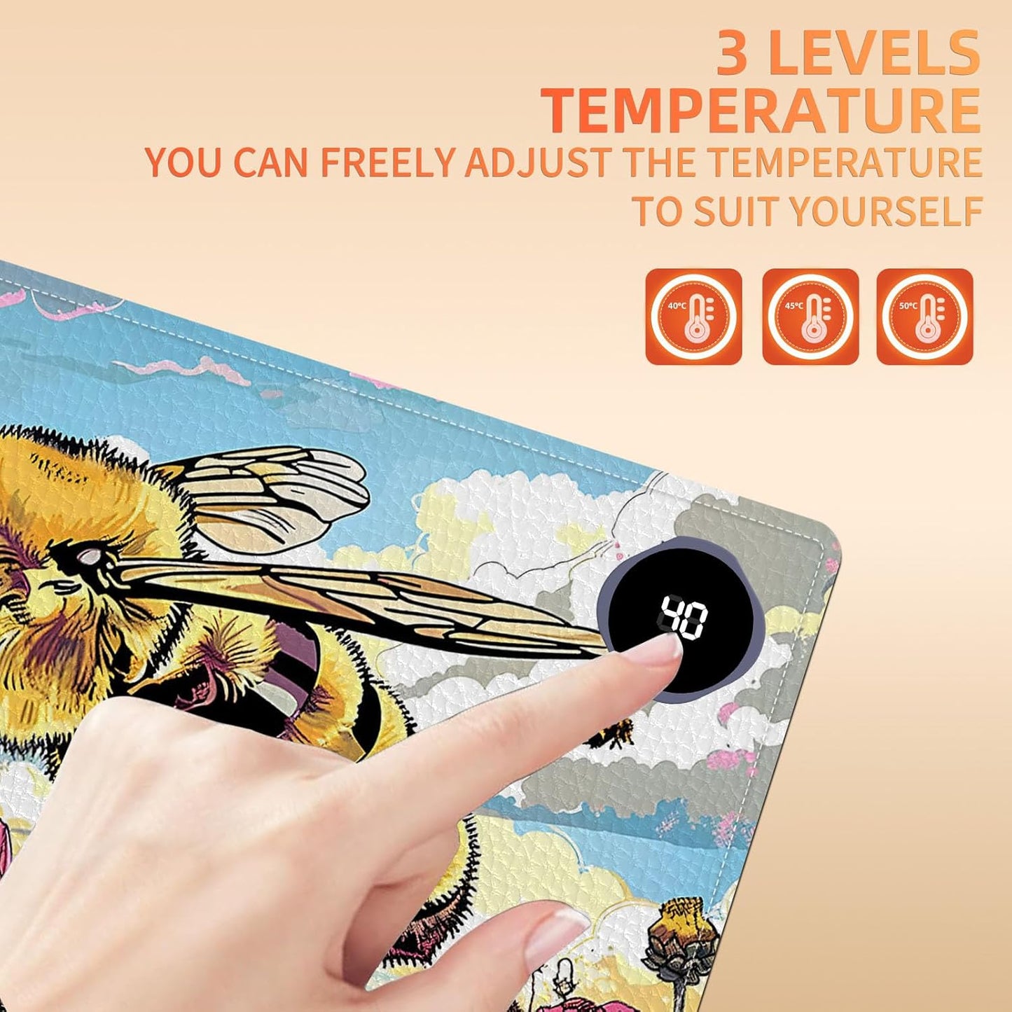 Heated Mouse Pad, Warm Desk Pad, Keyboard Mat 23.6 x 14 Inch Large Size Intelligent Fast Heating, 3 Speed Adjustable, Timed Auto Power Off for Game Office Home, Bees Collect Honey