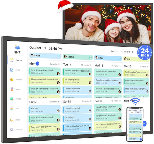 24" Smart Digital Calendar Chore-for-Family-Schedules - Wall Mounted Interactive Electronic Calendar Touchscreen Display for Bussiness To do List, Auto-Sync Google iCloud Outlook, Gift for Parents