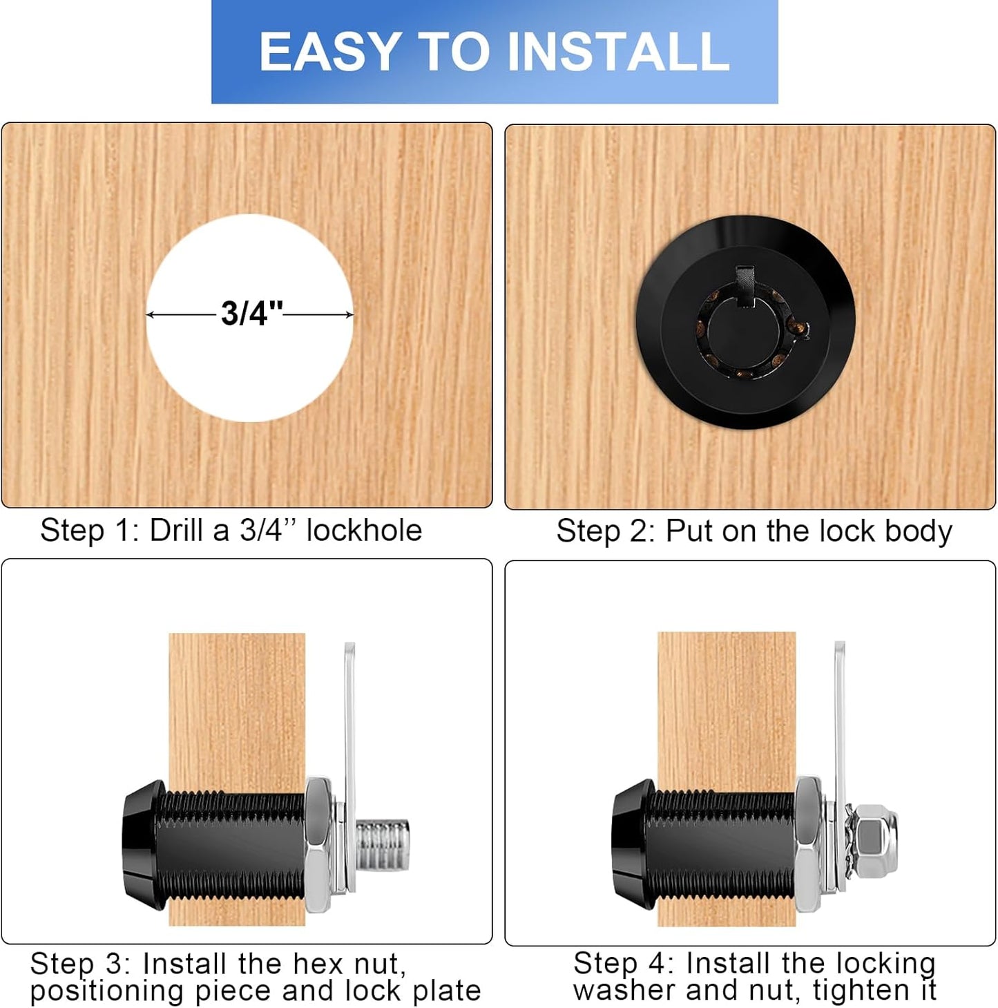 RV Storage Locks, Keyed Alike, 1-1/8' Fits 7/8' Max Door Thickness, Camper Trailer Cabinet Locks (Black 1-1/8 Inch 2Pack)