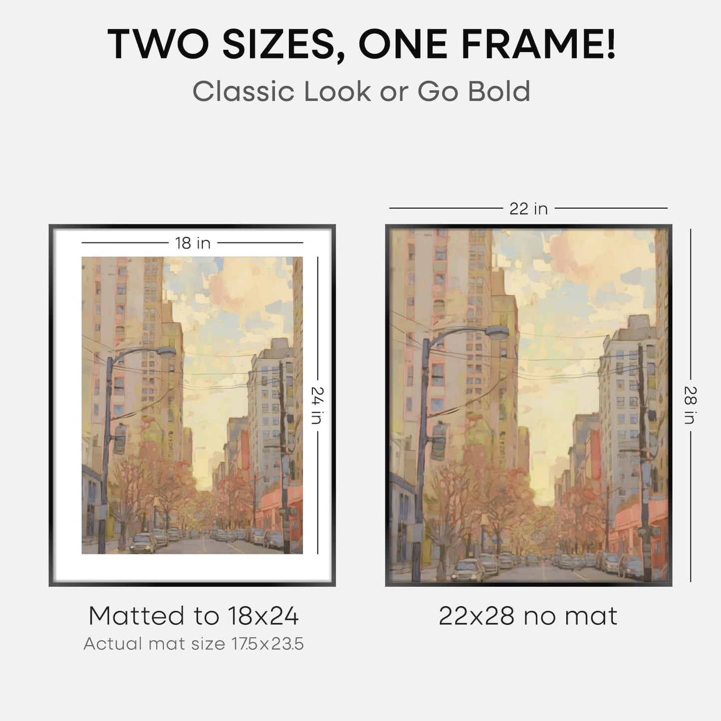 Homeforia 22x28 Poster Frame Black, High End Metal 22 x 28 Large Picture Frames with Mat 18 x 24 for Photo, 22x28 Thin Frame Matted to 18x24 inch Print, 28x22 Frame, Tempered Glass, Wall Kit, Set of 2