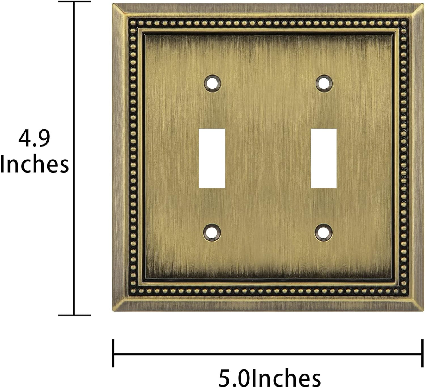 Henne Bery Sunken Pearls Heavy Duty Decorative Wall Plate Switch Plate Outlet Cover (Double Toggle, Antique Brass)
