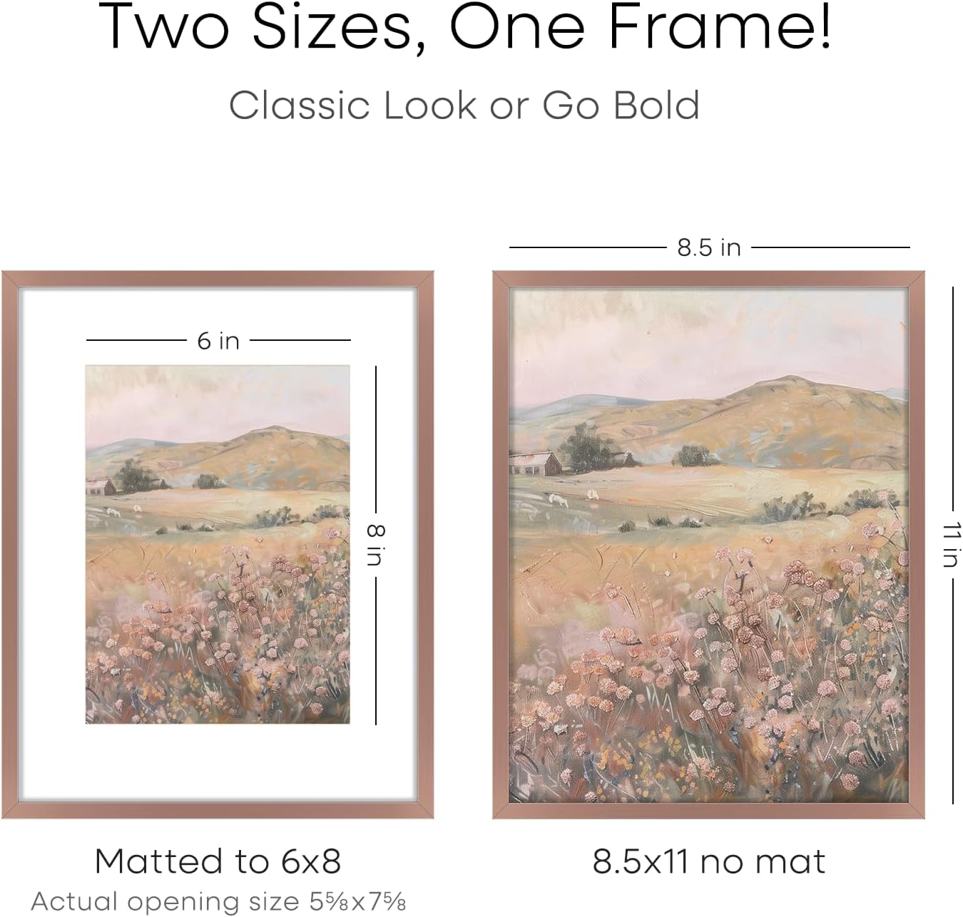 Homeforia Mocha Picture Frame 8.5 x 11, High End Metal 8.5x11 Poster Frames with Mat 6x8 Photo, 8.5 x 11 Frame Matted to 6 by 8 Art, 8.5by11 Wall or Tabletop Frames, Tempered Glass, Wall Kit, Set of 1