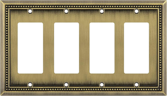 Henne Bery Sunken Pearls Heavy Duty Decorative Wall Plate Switch Plate Outlet Cover (Quad Decorator, Antique Brass)