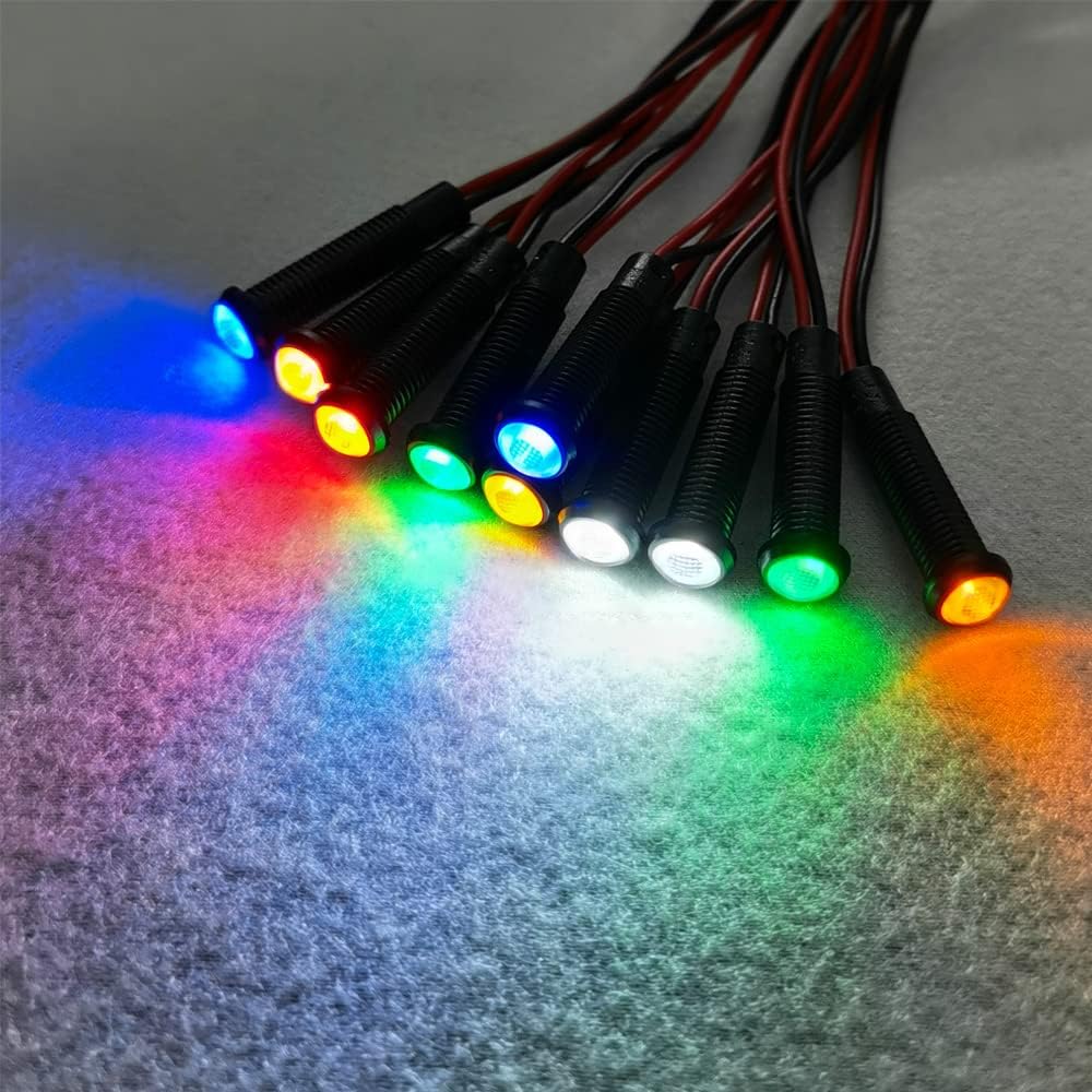 10pcs LED Plastic Indicator Pilot Light AC/DC 12-24V Mounting Hole Size 6mm(Red/Orange/Blue/Green/White)
