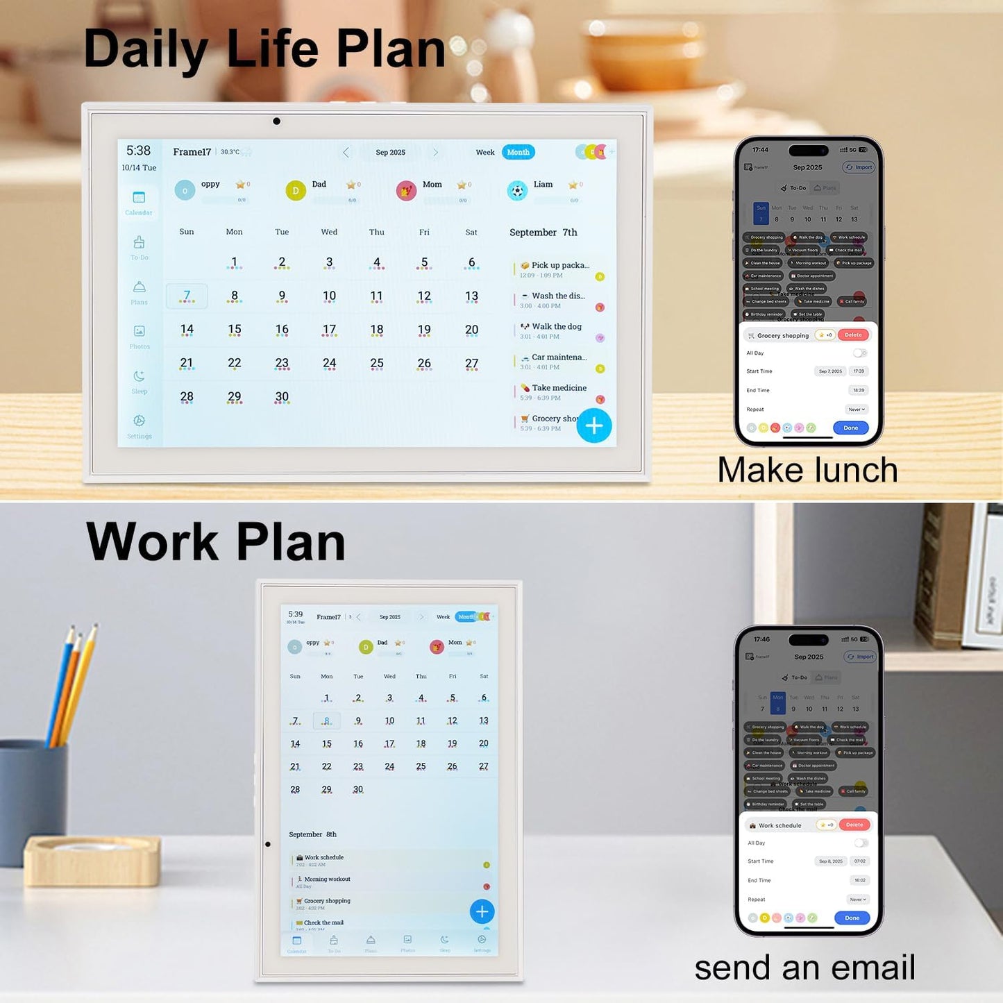 10.1 Inch Smart Digital Calendar Chore Chart Meal Planner HD Touchscreen Smart Family Planner, Hearth Display Desk Digital Calendar Seamless Scheduling(No battery)