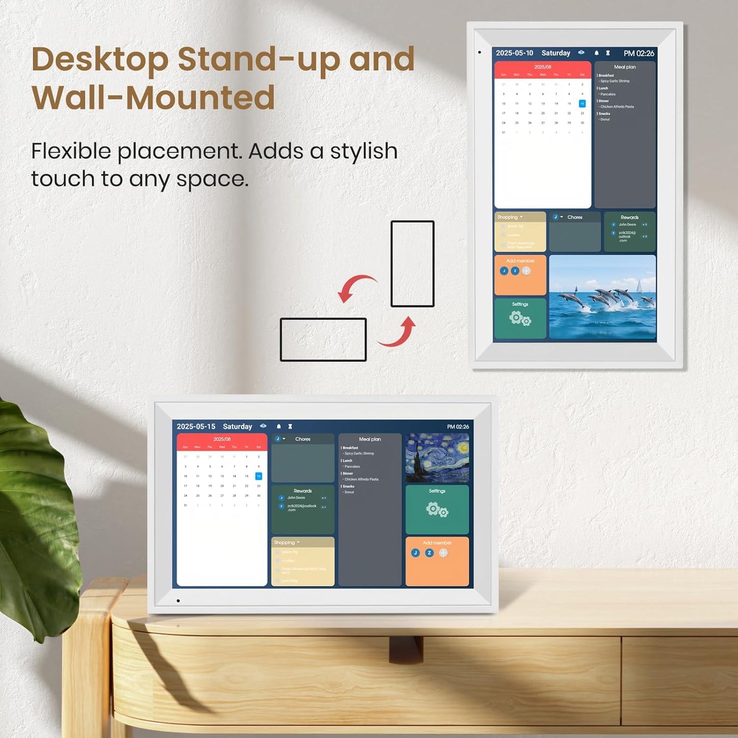 15.6 inch Wall Planner Digital Calendar & Chore Chart, Smart Tablet Touchscreen Interactive Display for Family Schedules, Great for Organizing Your Tasks
