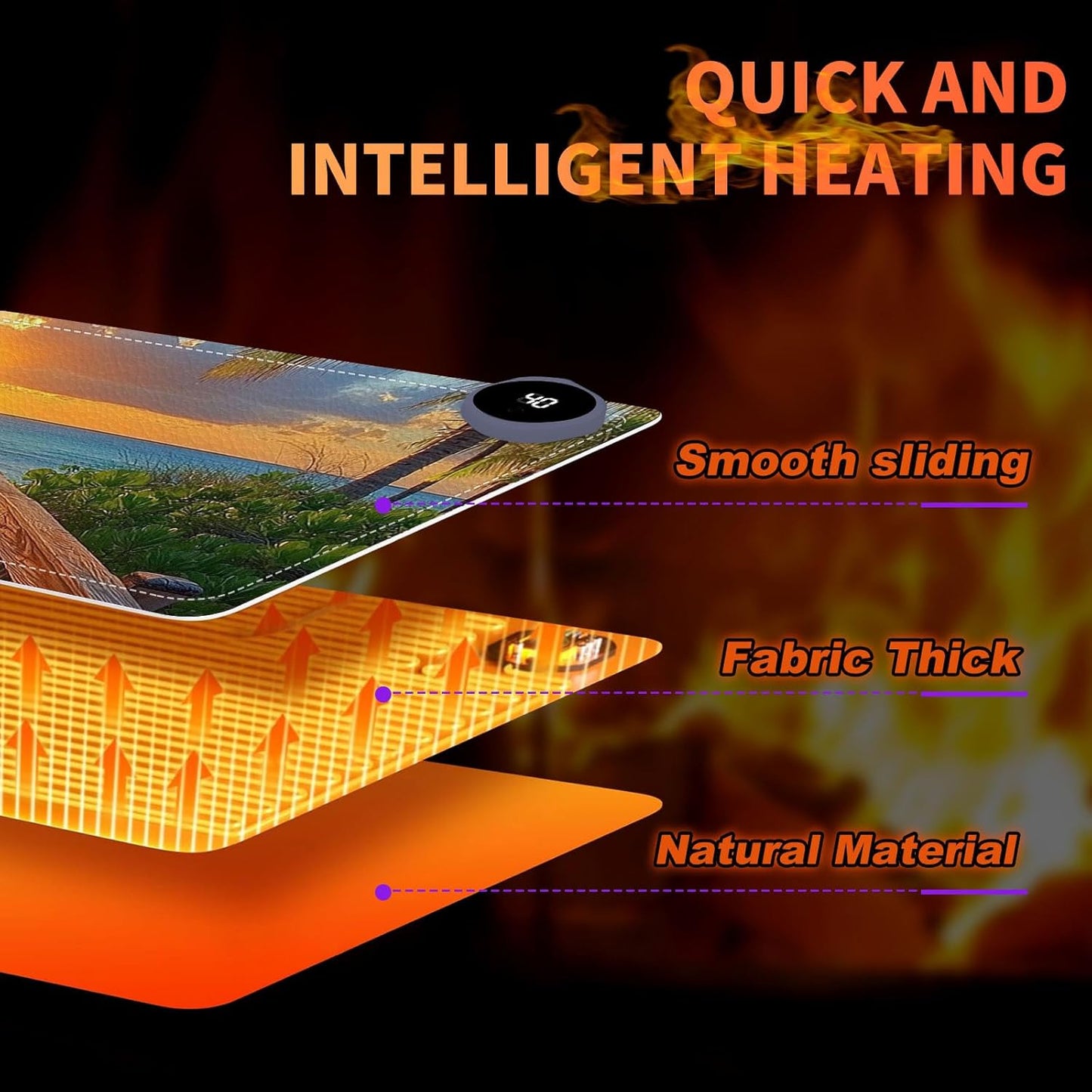 Heated Mouse Pad 31.5x13 in 3-Temp Fast Heating Desk Mat with Auto Timer Warmer for Hands Wrist Pain Relief Waterproof Keyboard Mat for Office, Gaming, Home, Sunset Beach Pathway