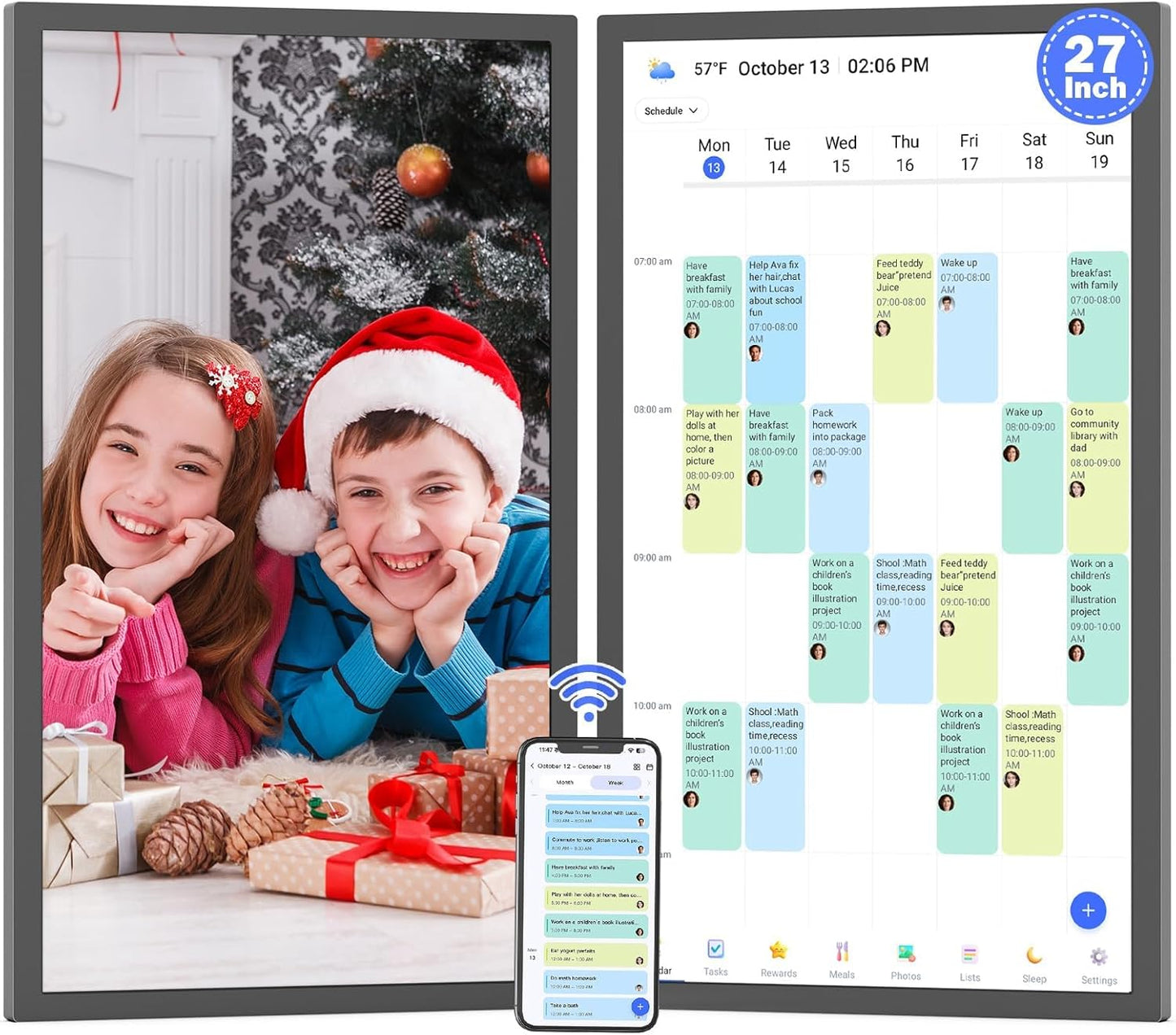 27" Digital Calendar Chore-Chart for-Family-Schedules - Smart Wall Touchscreen Interactive Display for Family To Do List, Auto-Sync Google iCloud Outlook Calendars, Streamline Household Organization