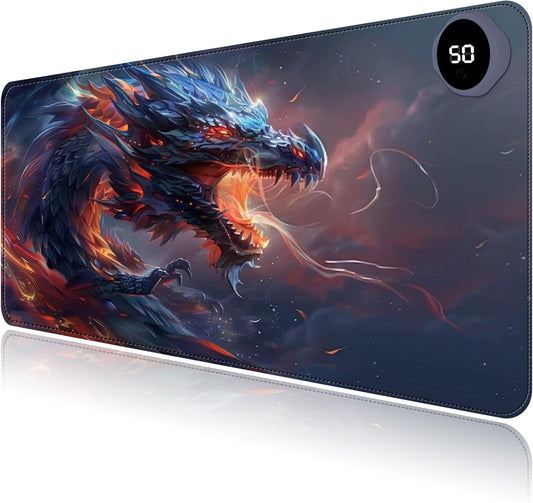 Heated Mouse Pad with 3 Levels Heated & 3 Hours Auto Shut-Off Mouse Pad for Warming Hands in Office Home, 23.6" x 14.2"Large Safe Desk Mat Hand Warmer，Watercolor Dragon