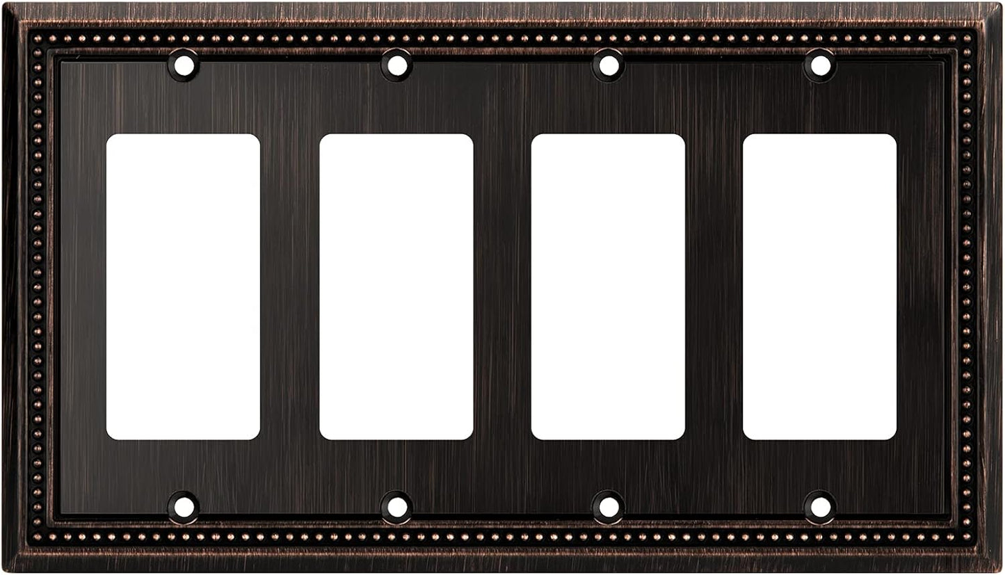 Henne Bery Sunken Pearls Heavy Duty Decorative Wall Plate Switch Plate Outlet Cover (Quad Decorator, Aged Bronze)