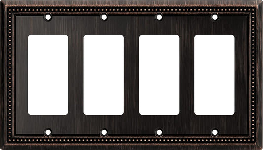 Henne Bery Sunken Pearls Heavy Duty Decorative Wall Plate Switch Plate Outlet Cover (Quad Decorator, Aged Bronze)