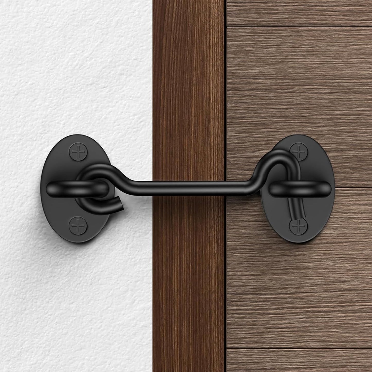 2 Pack Barn Door Latch Lock 4" Black Hook and Eye Latch with Screws, Rust-Resistant Metal Gate Latch for Window, Cabin Hooks, Sliding Door, Bathroom, Bedroom