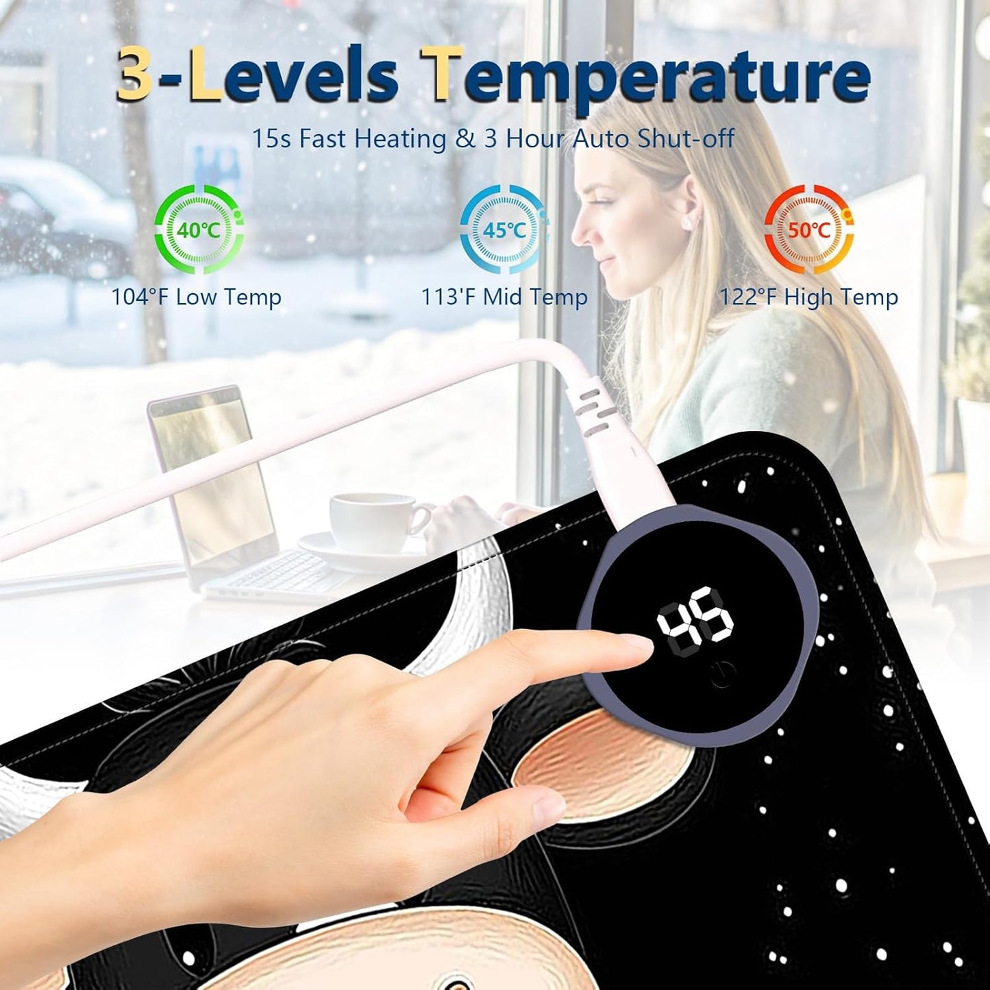 Heated Mouse Pad with 3 Temperature Settings(104°F–122°F),Large 24x14.2 Inch PU Leather Heated Desk Mat,Waterproof Warming Pad for Office,Gaming & Cold Hands Relief,Cute Black White Cow