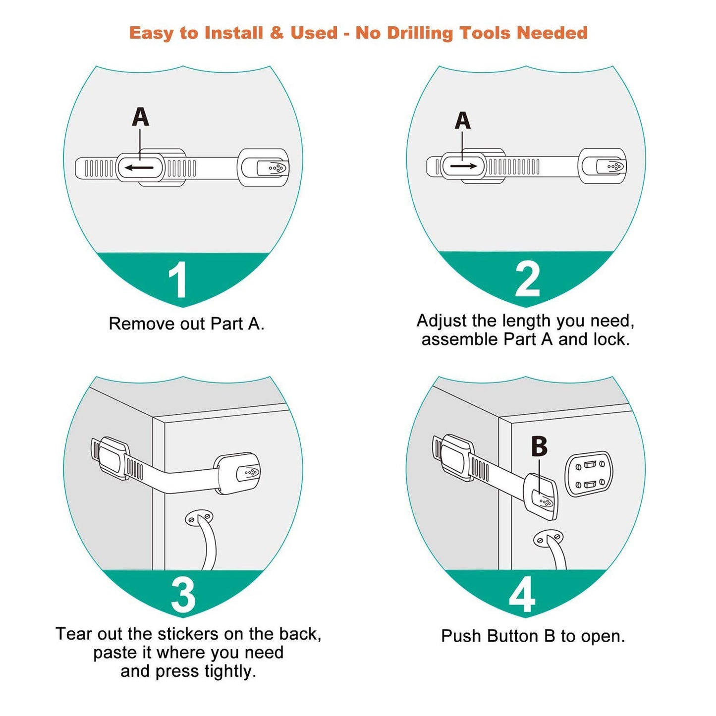 16 Pack Vmaisi Multi-Use Adhesive Straps Locks - Childproofing Baby Proofing Cabinet Latches for Drawers, Fridge, Dishwasher, Toilet Seat, Cupboard, Oven,Trash Can, No Drilling (White) (16)