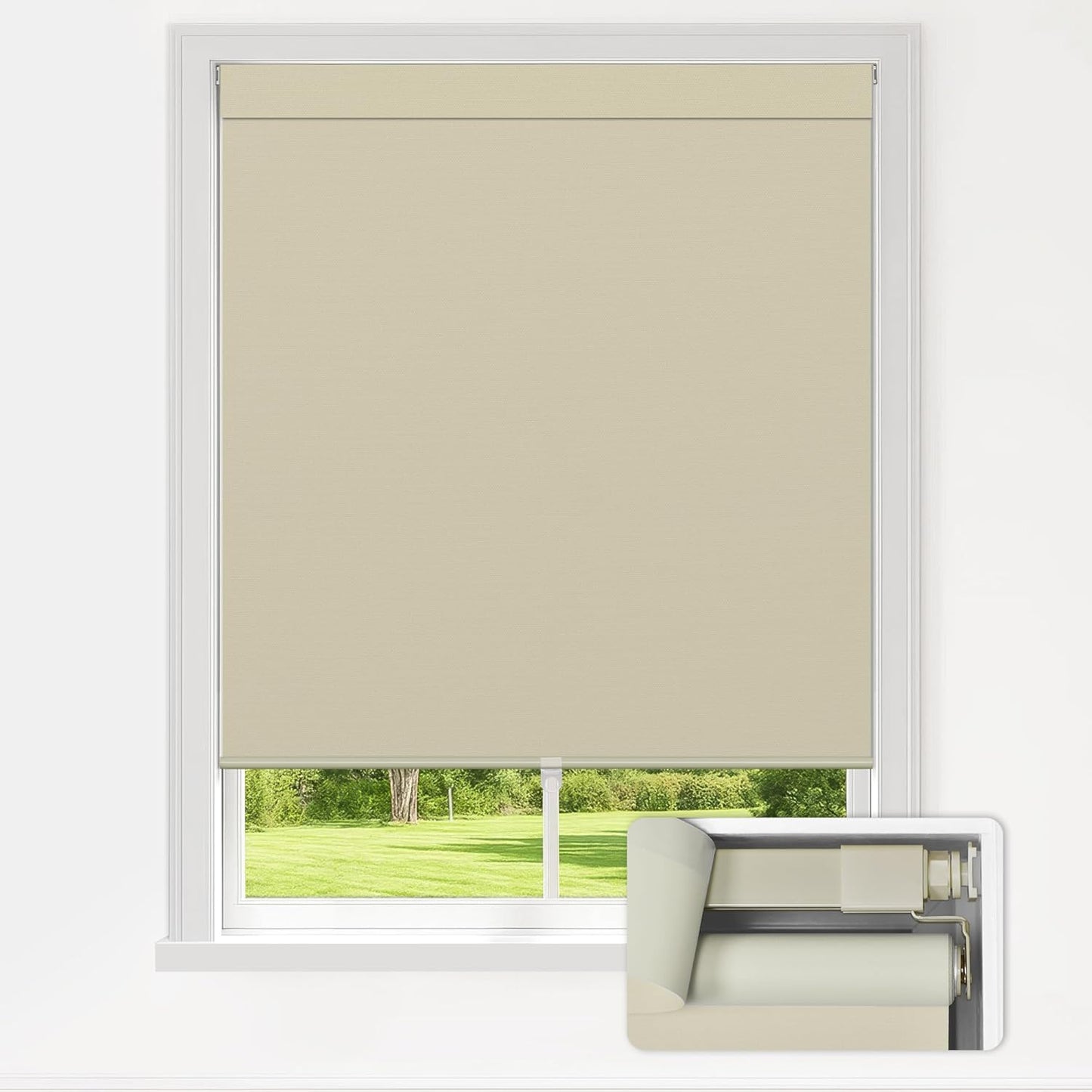 LazBlinds No Drill Blinds for Indoor Windows, Blackout Roller Shades, Cordless Window Blackout Blinds, Thermal Insulated Fabric UV Protection for Home and Office, 21" W x 72" H, Beige