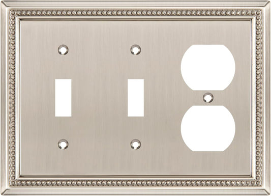 Henne Bery Sunken Pearls Heavy Duty Decorative Wall Plate Switch Plate Outlet Cover (Double Toggle/Single Duplex, Satin Nickel)