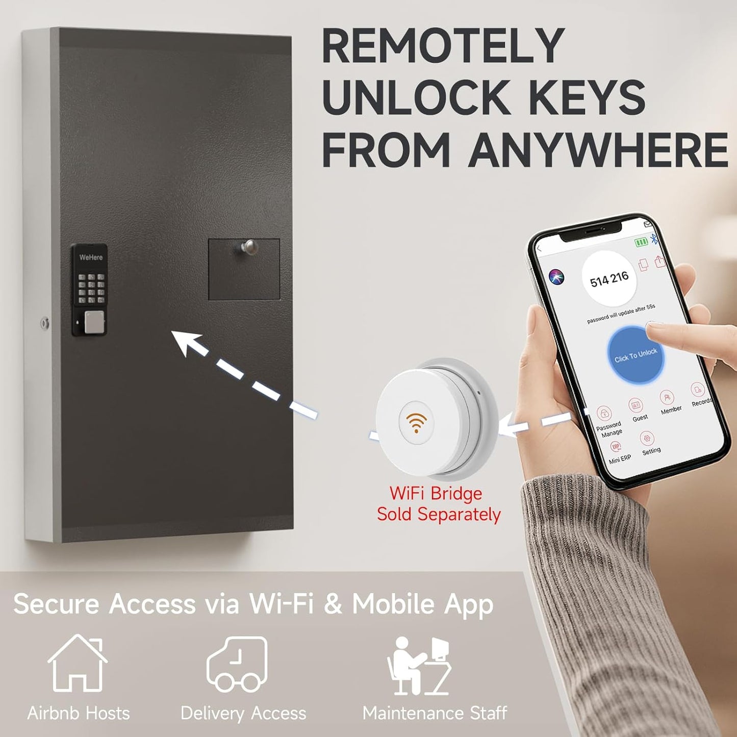 104 Keys Lock Box with Drop Slot, Key Cabinet Wall Mount, Fixed Code/OTP, APP Bluetooth/Wi-Fi, Spare Key Unlock, Large Key Return Box for Hotel, Car Dealerships, Realtors, Office