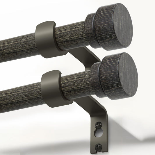 2 Pack Black walnut wood Grain Curtain Rods for Windows 66 to 120 Inches 1" Diameter Heavy Duty Window Curtain Rod Adjustable with Solid Finials for Living Room Bedroom Kitchen Farmhouse Outdoor