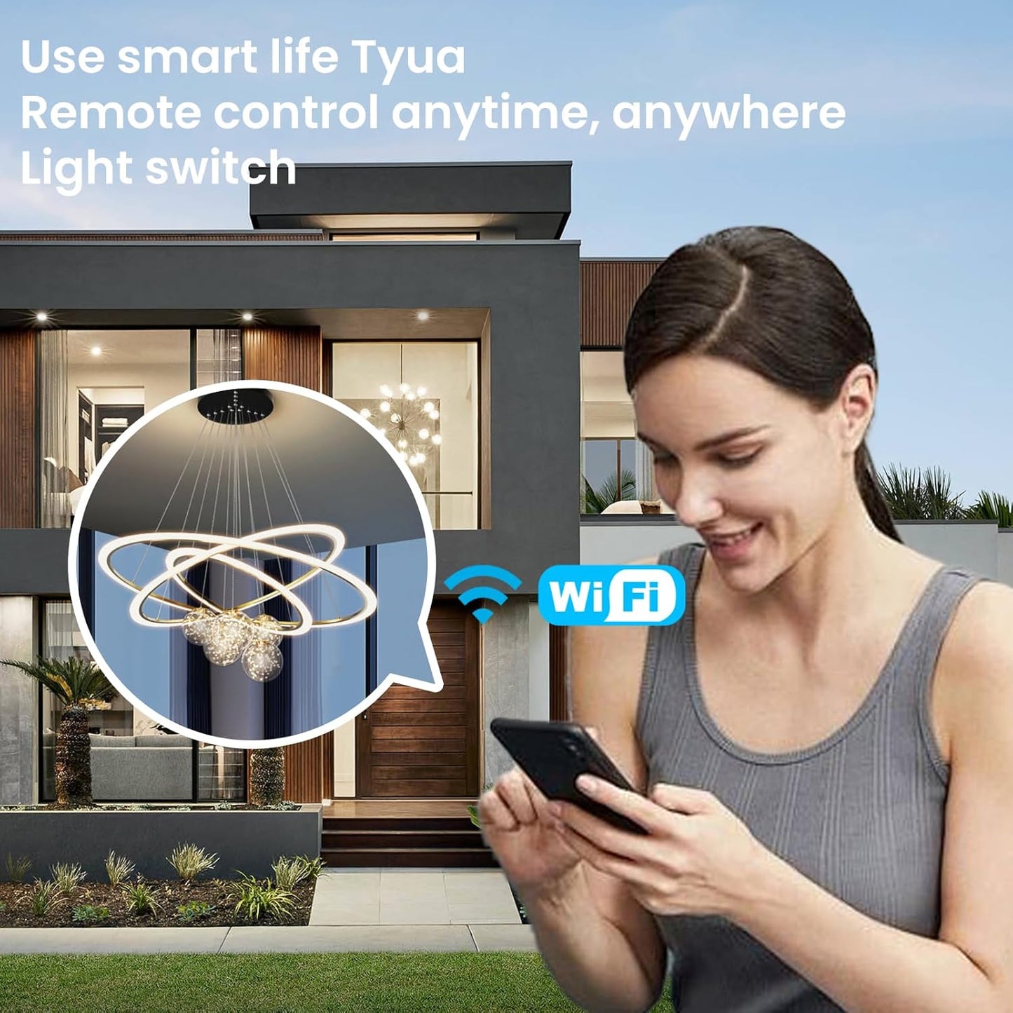 WiFi Smart Light Switch 118X72X34MM Need Neutral Wire,2.4GHz Wi-Fi Touch Switch,Work with Smart Life/Tuya App, Compatible with Alexa and Google Home, White 2 Gang