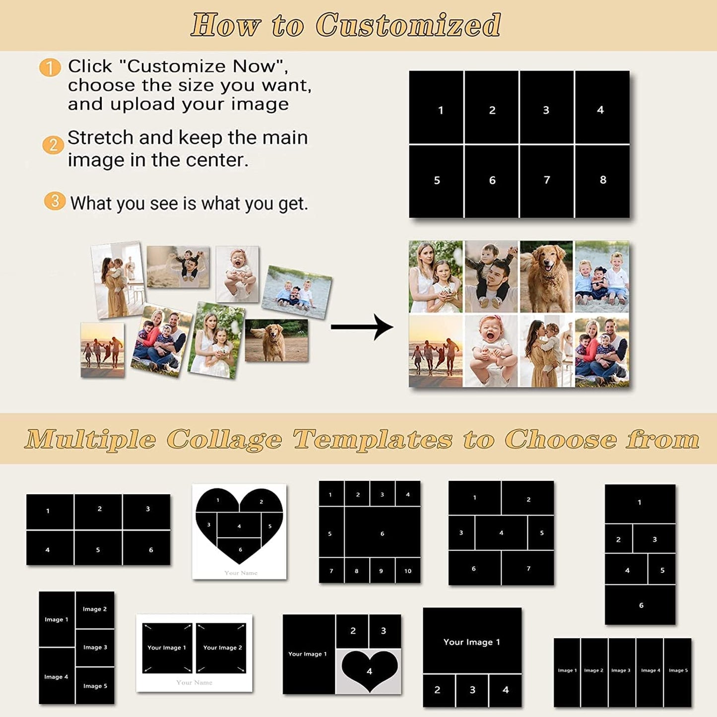 10 Picture Collage Canvas Prints Personalized Multi Photo Wall Art Custom Your Image to Canvas Customized Family Gifts Home Decor (Collage Photo-7, Framed)